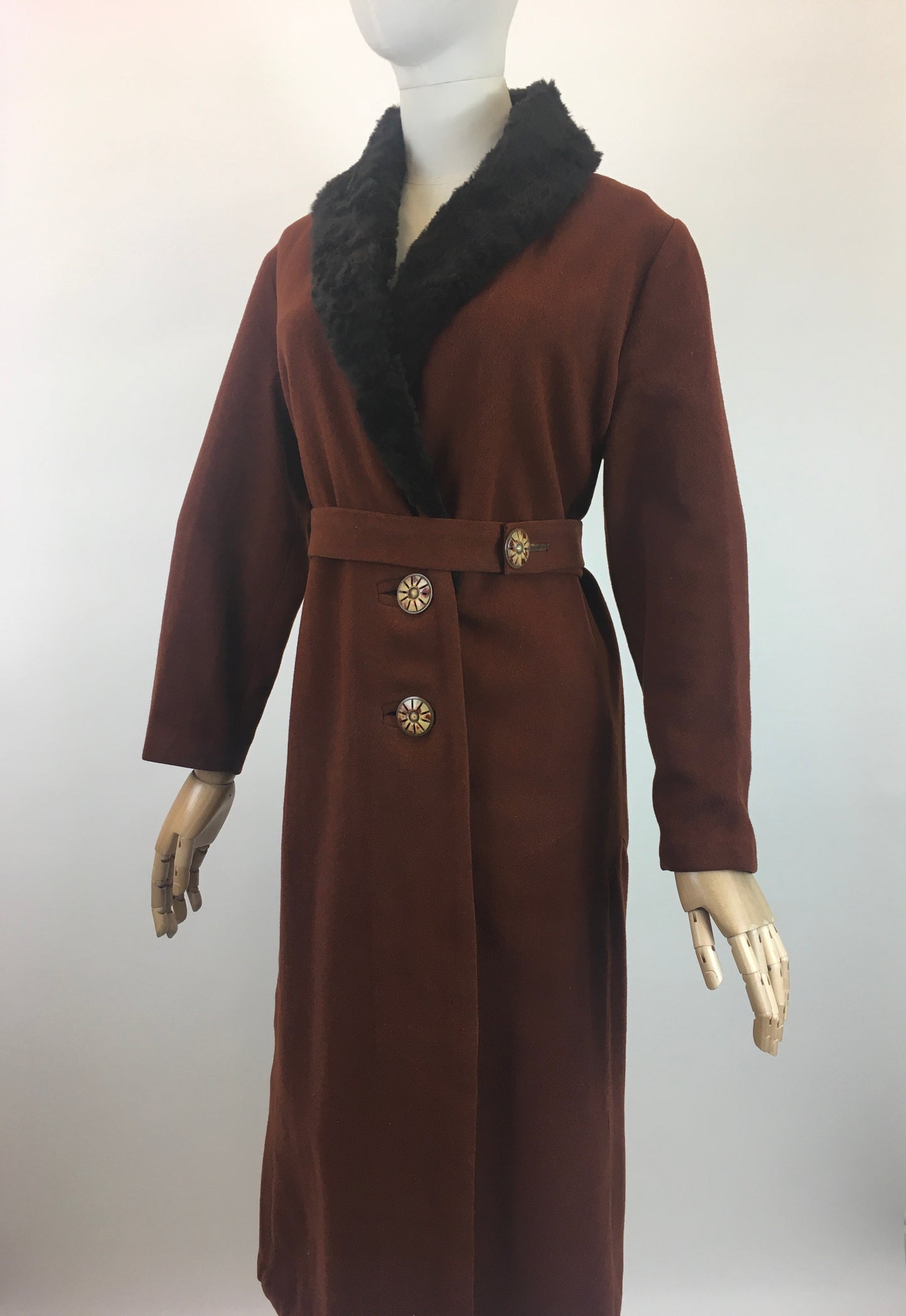 Original Sensational 1920's/ 1930's Art Deco Coat - In A Warm Cinnamon With Rabbit Fur Collar