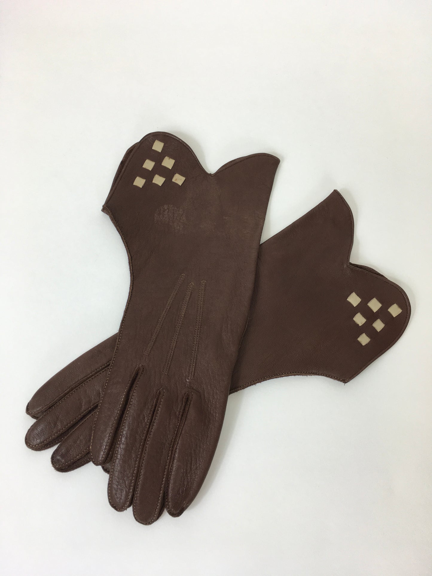 Original 1940s Brown & Taupe Gauntlet Gloves - In Soft Subtle Leather