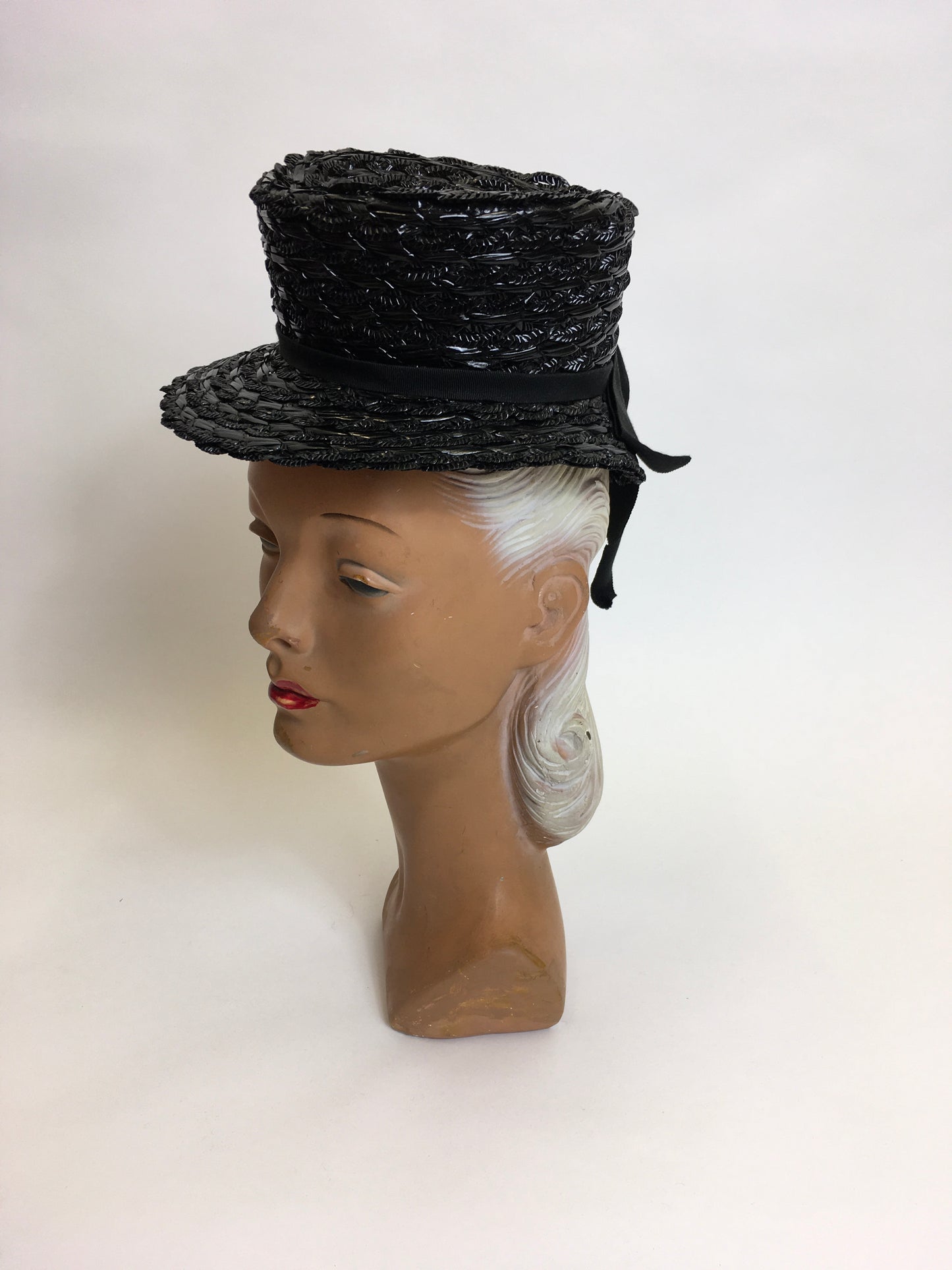 Original 1940’s Black American Topper Hat - Fabulous Iconic Shape With Grosgrain Bow