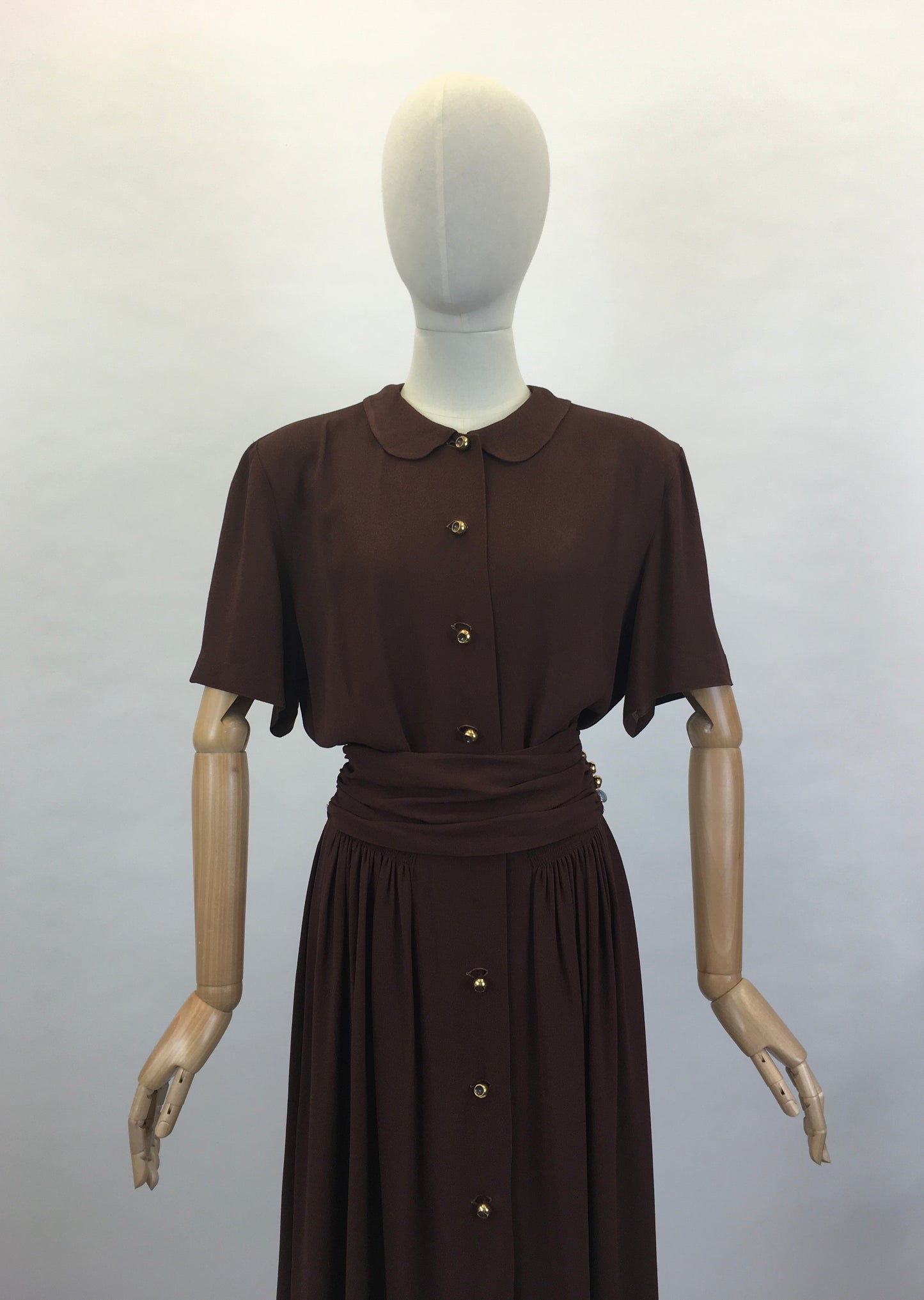 Original 1940’s SENSATIONAL Brown Fine Crepe Dress - ‘ A Jerry Gilden Spectator ‘