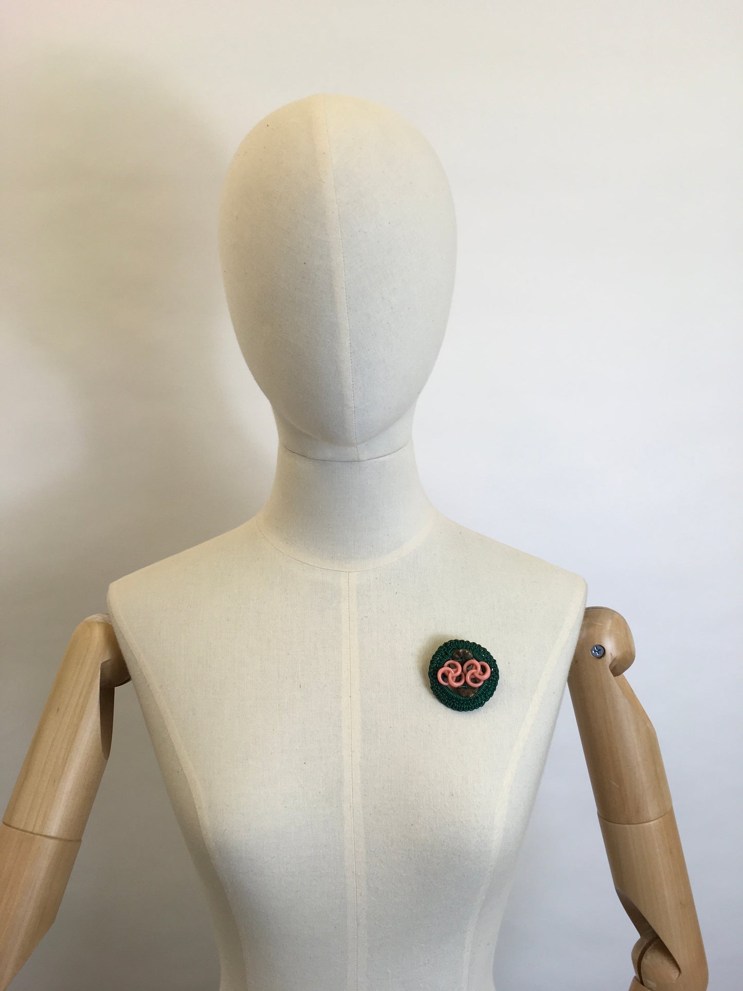 Original 1940’s ‘ Make Do and Mend’ Brooch - Pink & Green Telephone Wire