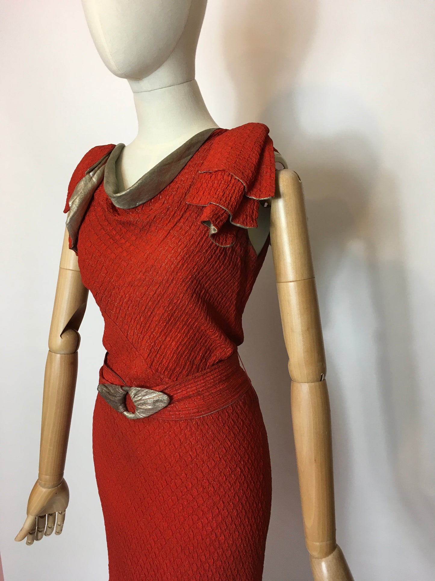Original 1930’s Stunning Rust and Lame Bias Cut Gown - Festival of Vintage Fashion Show Exclusive
