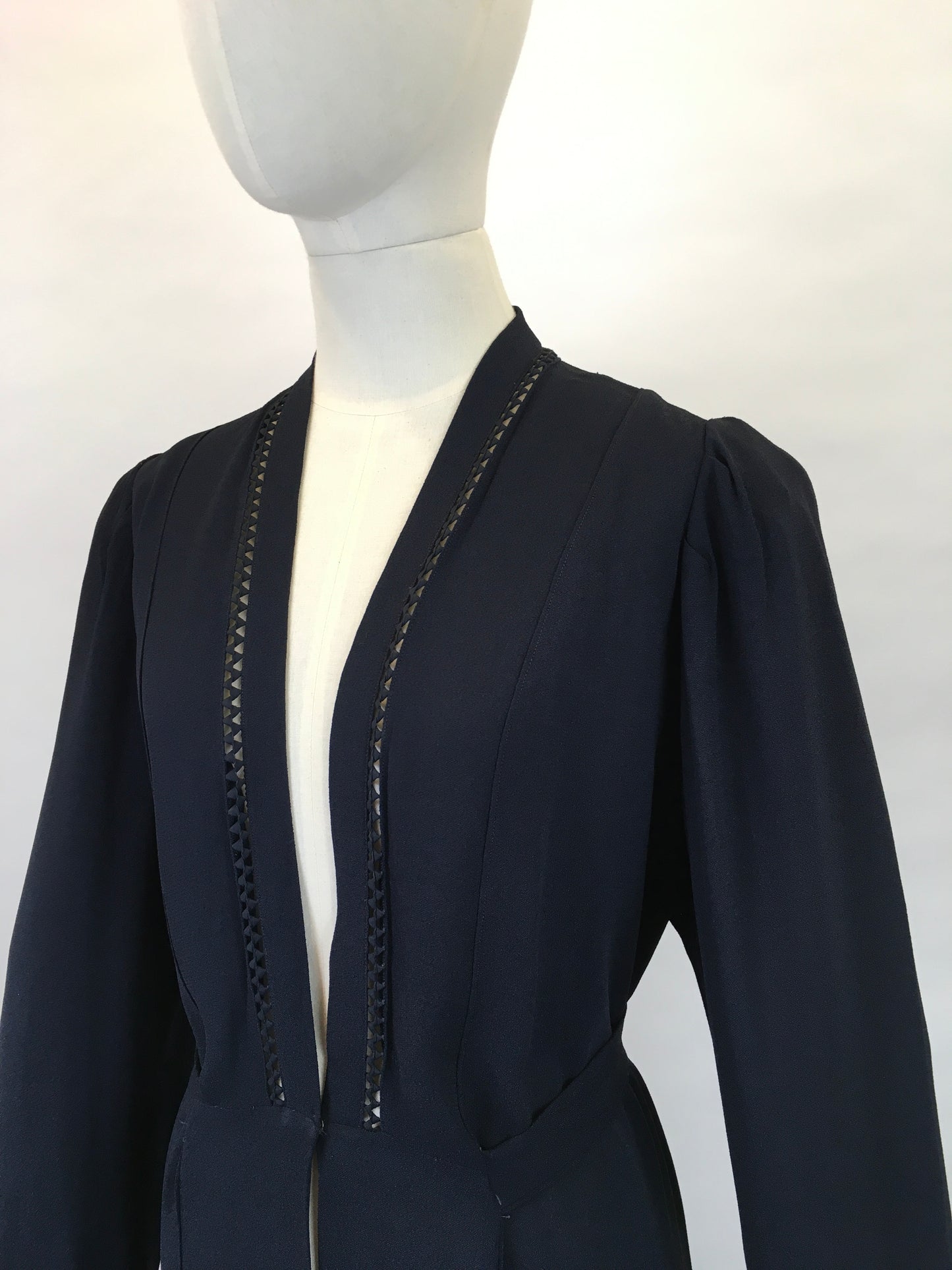 Original 1930s Lightweight Summer Coat - In a Lovely Navy Crepe