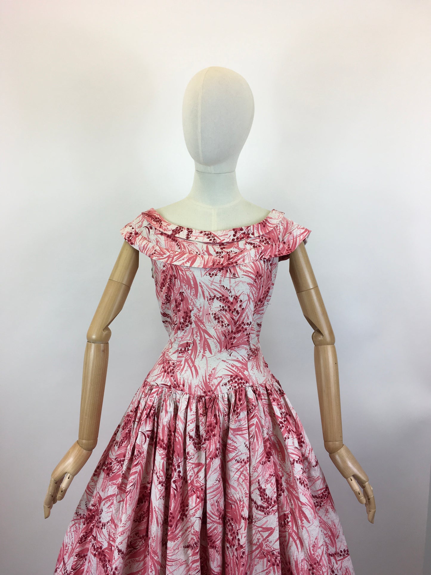 Original 1950’s Darling Cotton Day Dress - In Crisp White, Powder Pink & Deep Pink