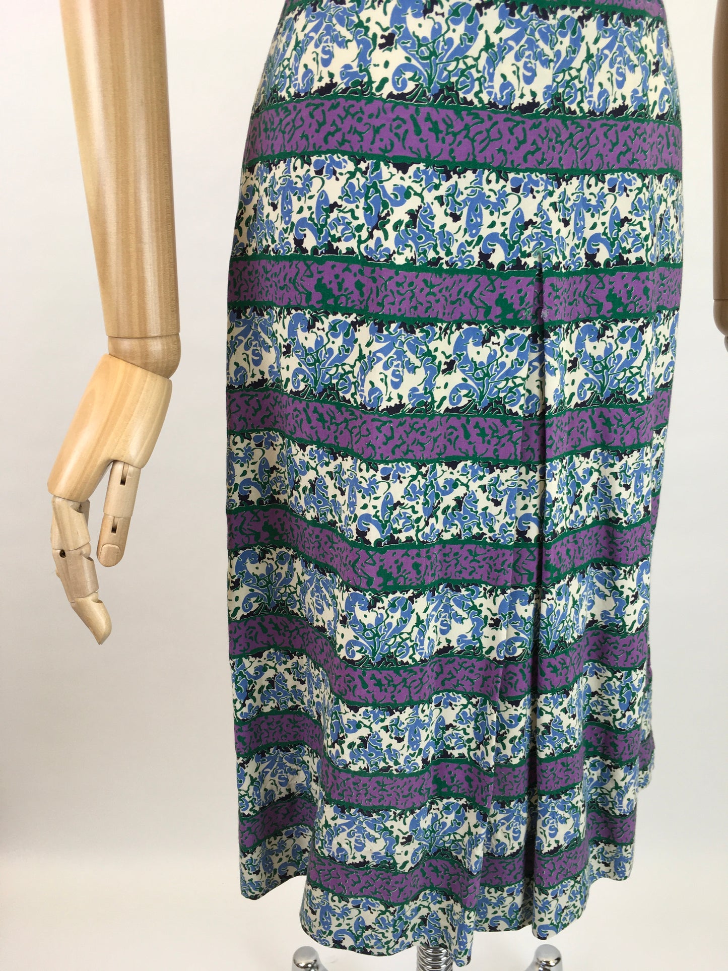 Original 1940s Rayon Dress - In Lovely Rich Purples, Greens and Whites with Florals and Stripes