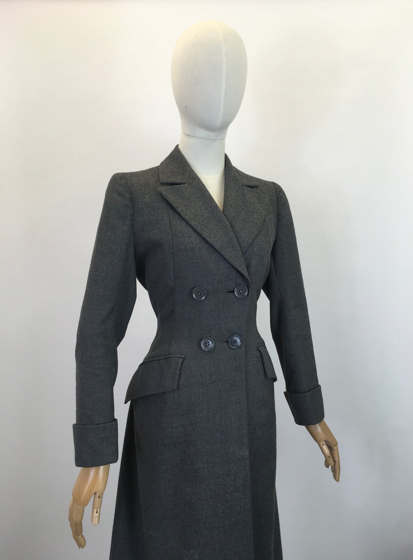 Original 1940's Fabulous Wartime Coat - In A Dark Charcoal Grey With Beautiful Details