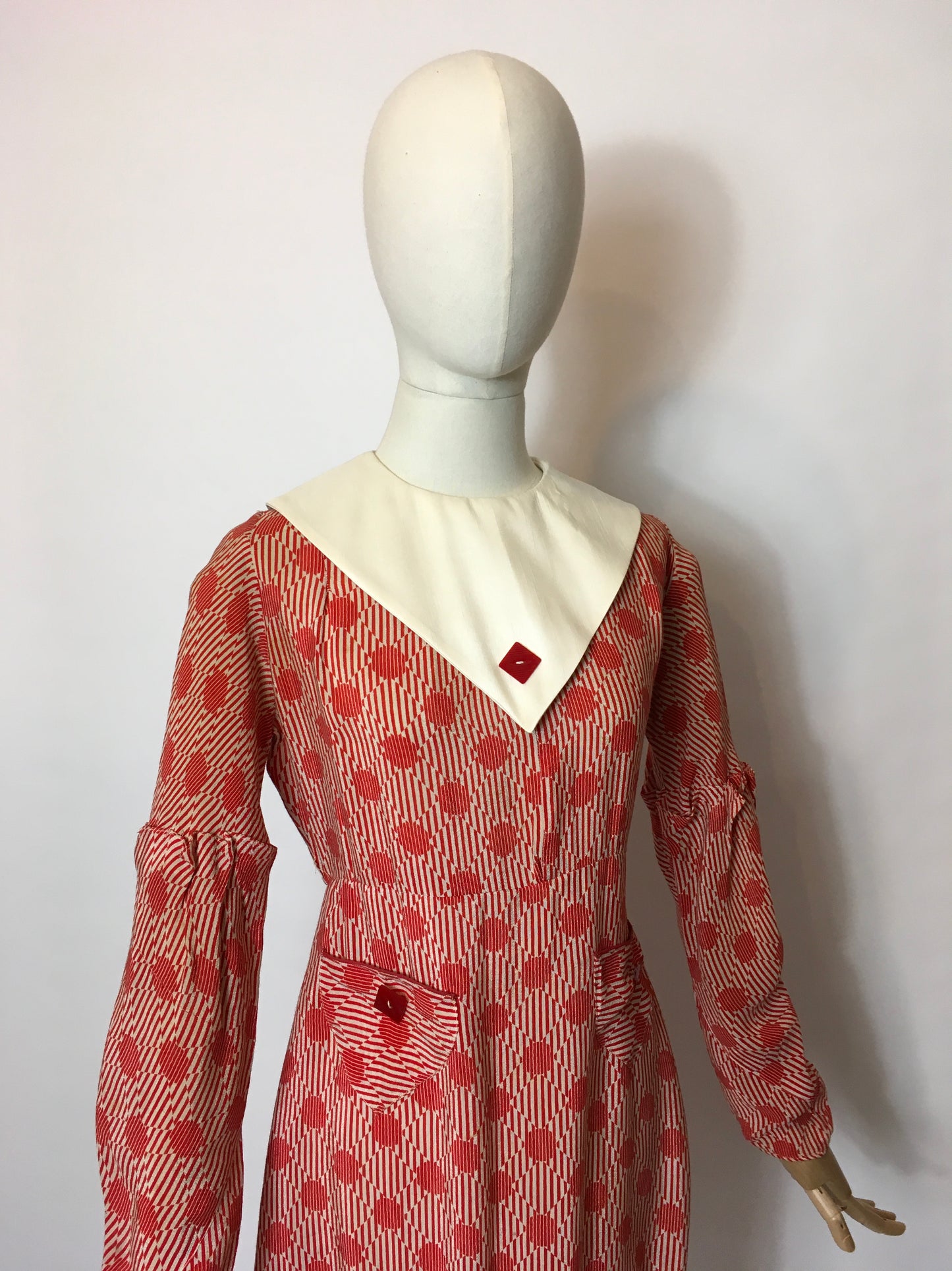 Original 1930’s Stunning Geometric Print Day Dress - Festival of Vintage Fashion Show Exclusive