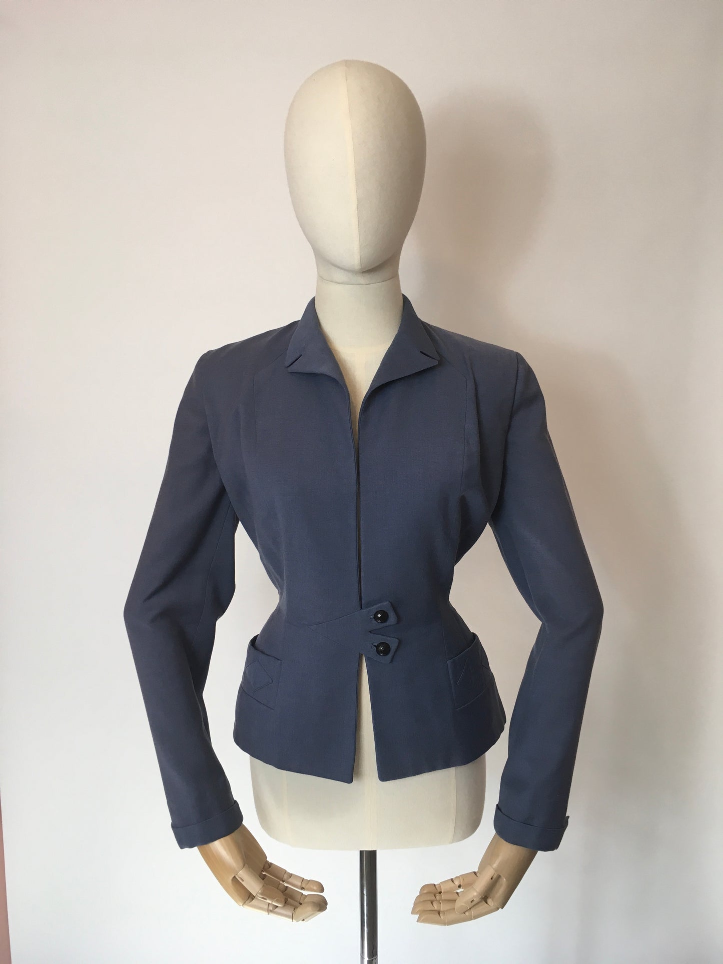 Original 1940’s Blue Jacket - With Stunning Diamond Detailing and Nipped In Waist