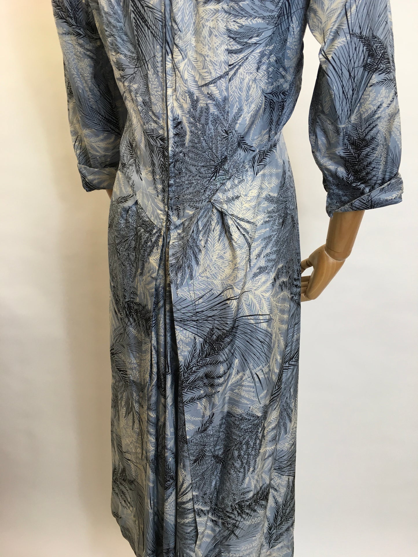 Original 1940’s Cocktail Dress - In a lovely Fern Print Silk in Power Blues and Shades of Grey