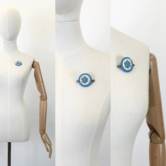 Original 1940's Make Do and Mend Telephone Wire Brooch - In A Timeless Blue & White