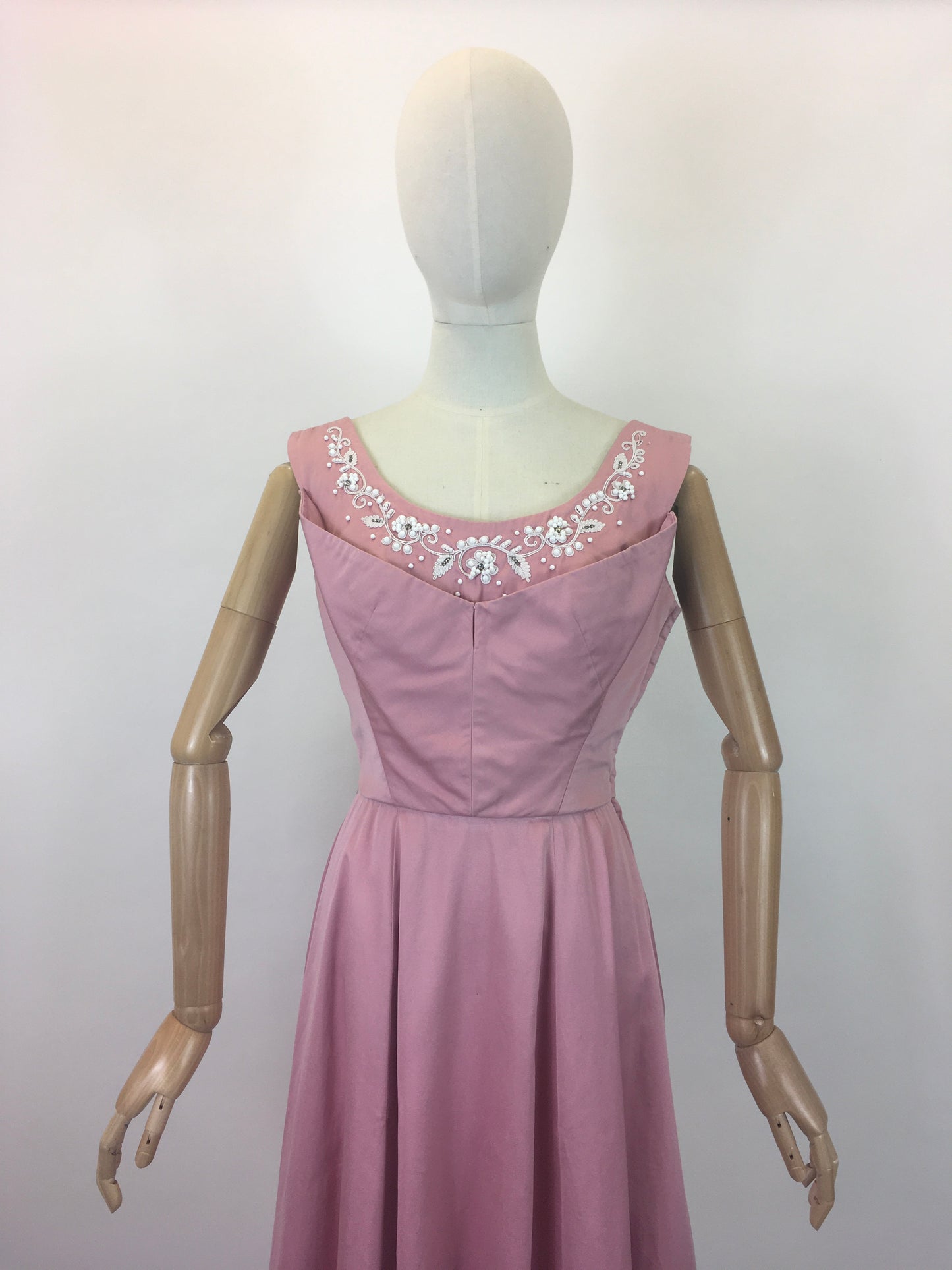 Original 1950's Sensational Dress with Beadwork Detailing - In a Delicate Rosebud Pink