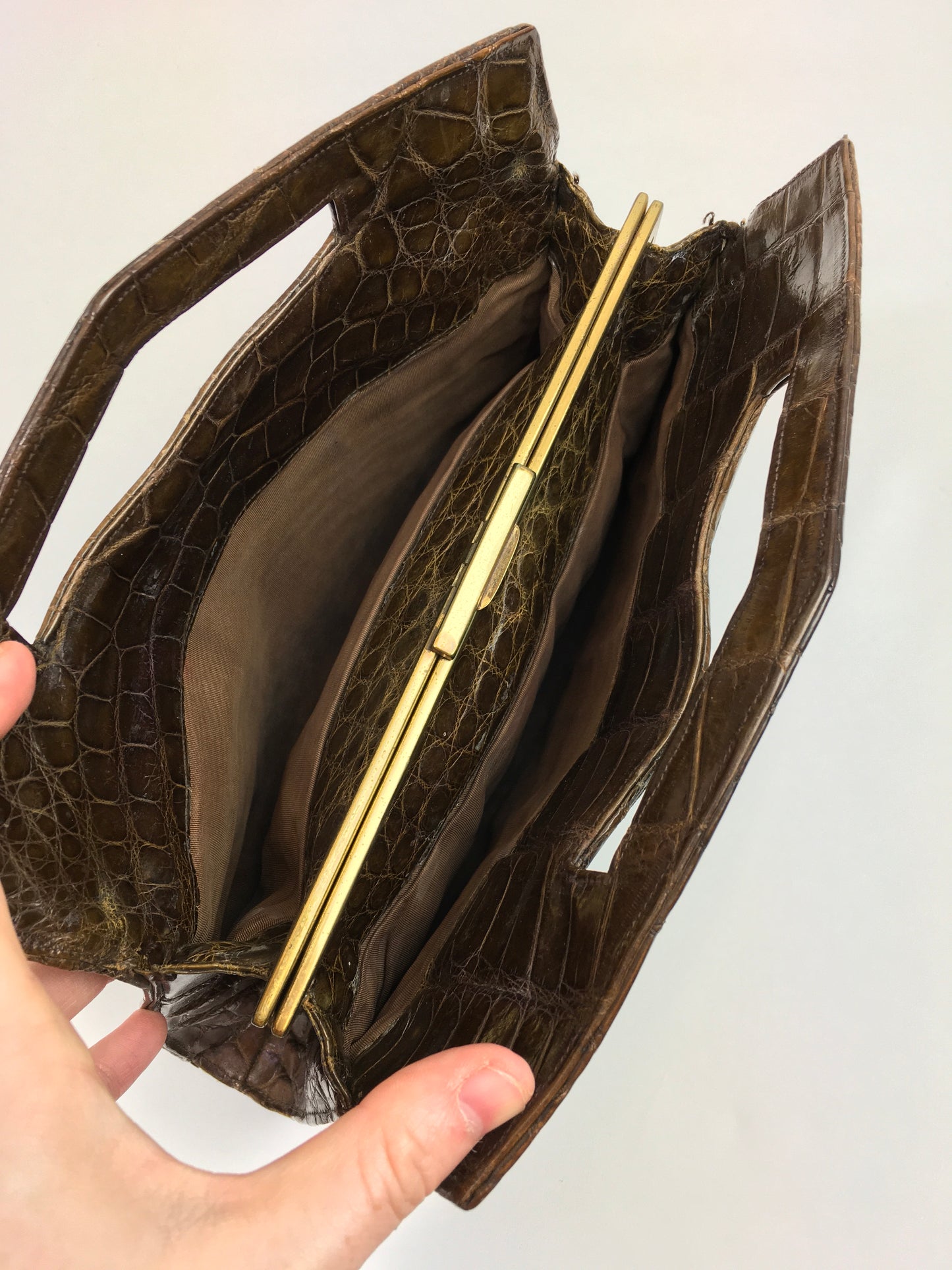 Original Late 1930’s early 1940’s Crocodile Skin Handbag - In A Lovely Warm Brown