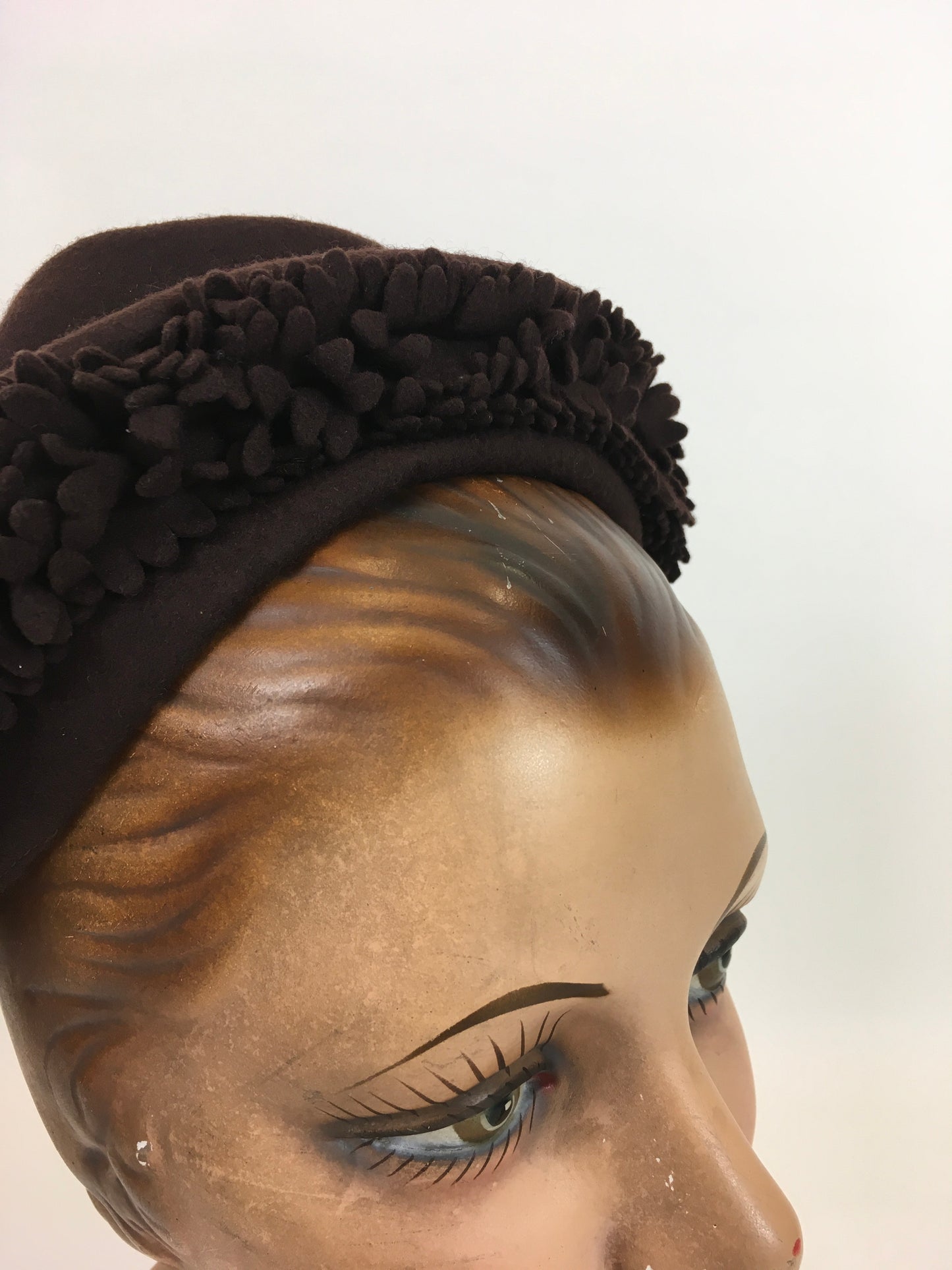 Original 1930's / 1940's Darling Pixie Halo Hat in Chocolate Brown - With Floral Adornment