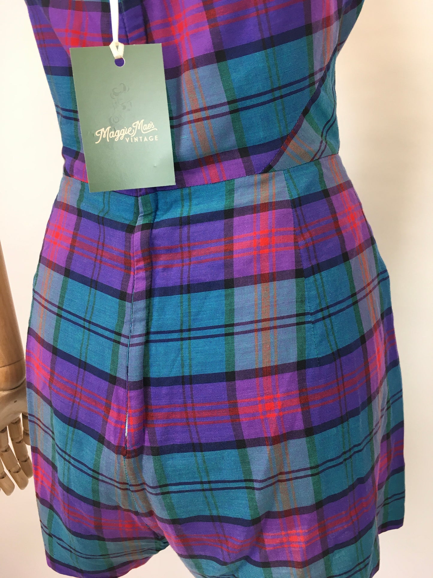 Original 1950s Fabulous Summer Playsuit - In a Gorgeous Plaid With Rich Purple, Reds, Blues and Bottle Greens