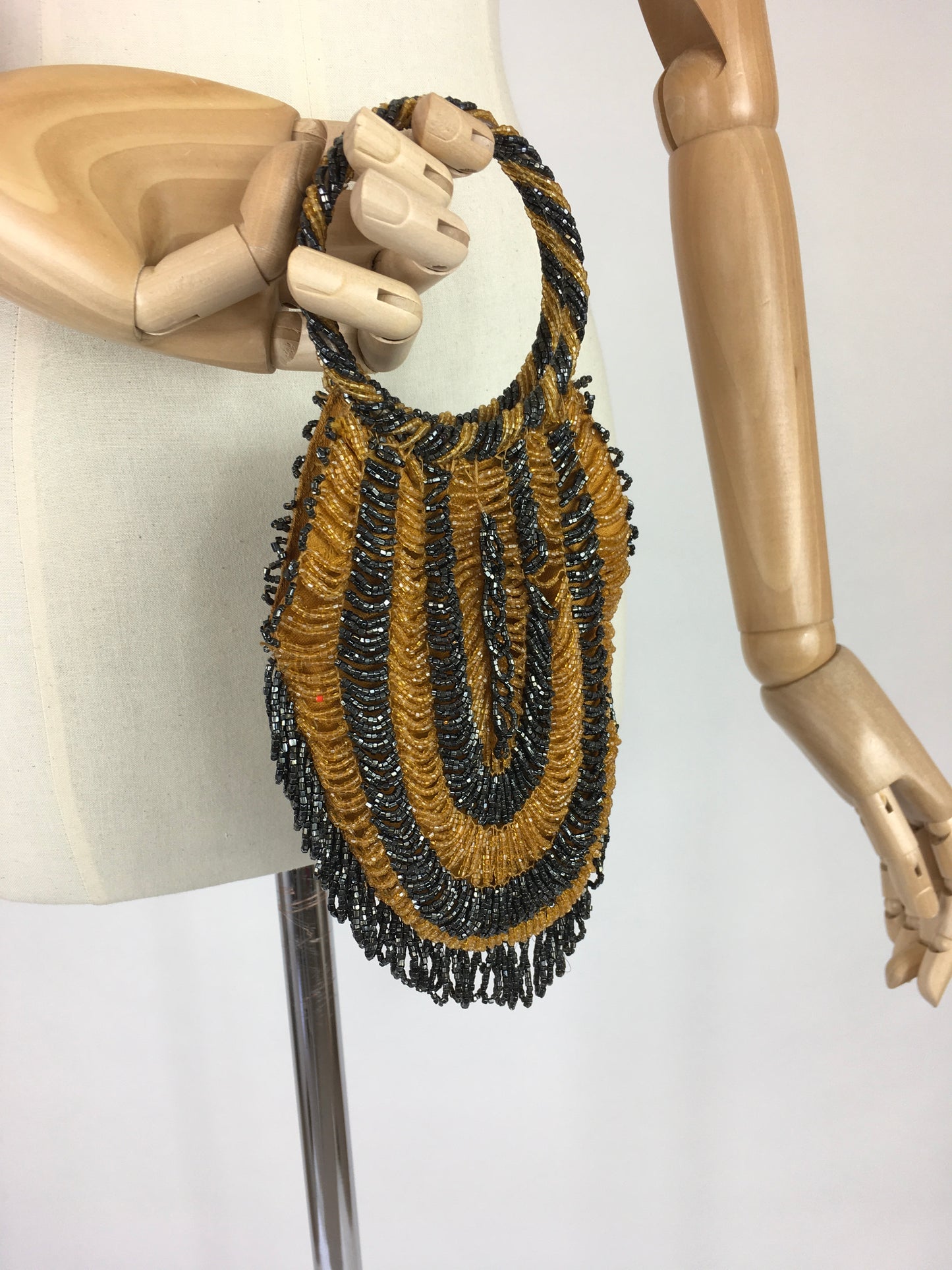 Original 1920s Beaded Evening Bag - In A Fabulous Gold and Black Colour Pallet