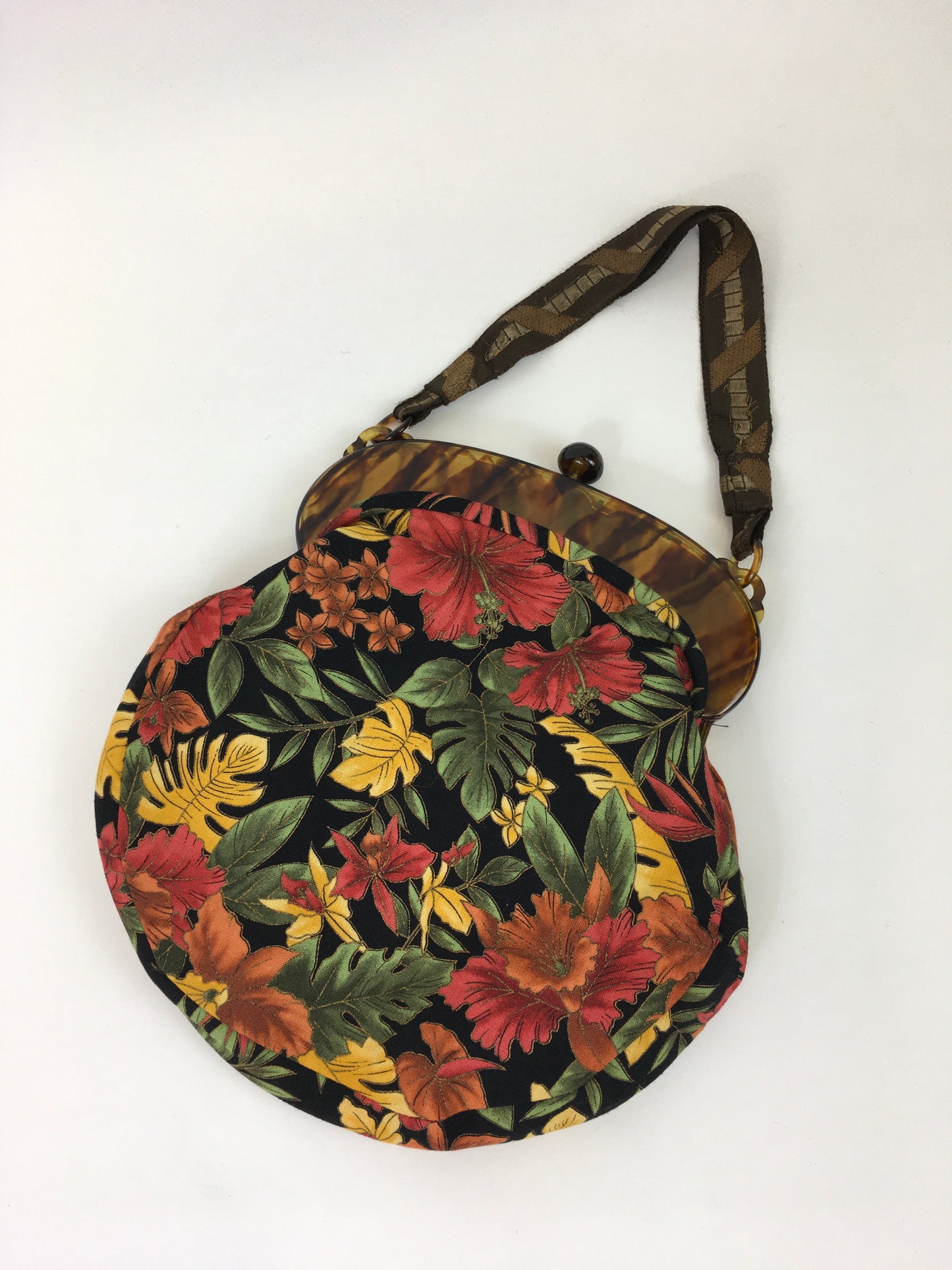 Original late 1920’s Handbag - Faux Tortoiseshell Clasp and Autumnal Brights Fabric