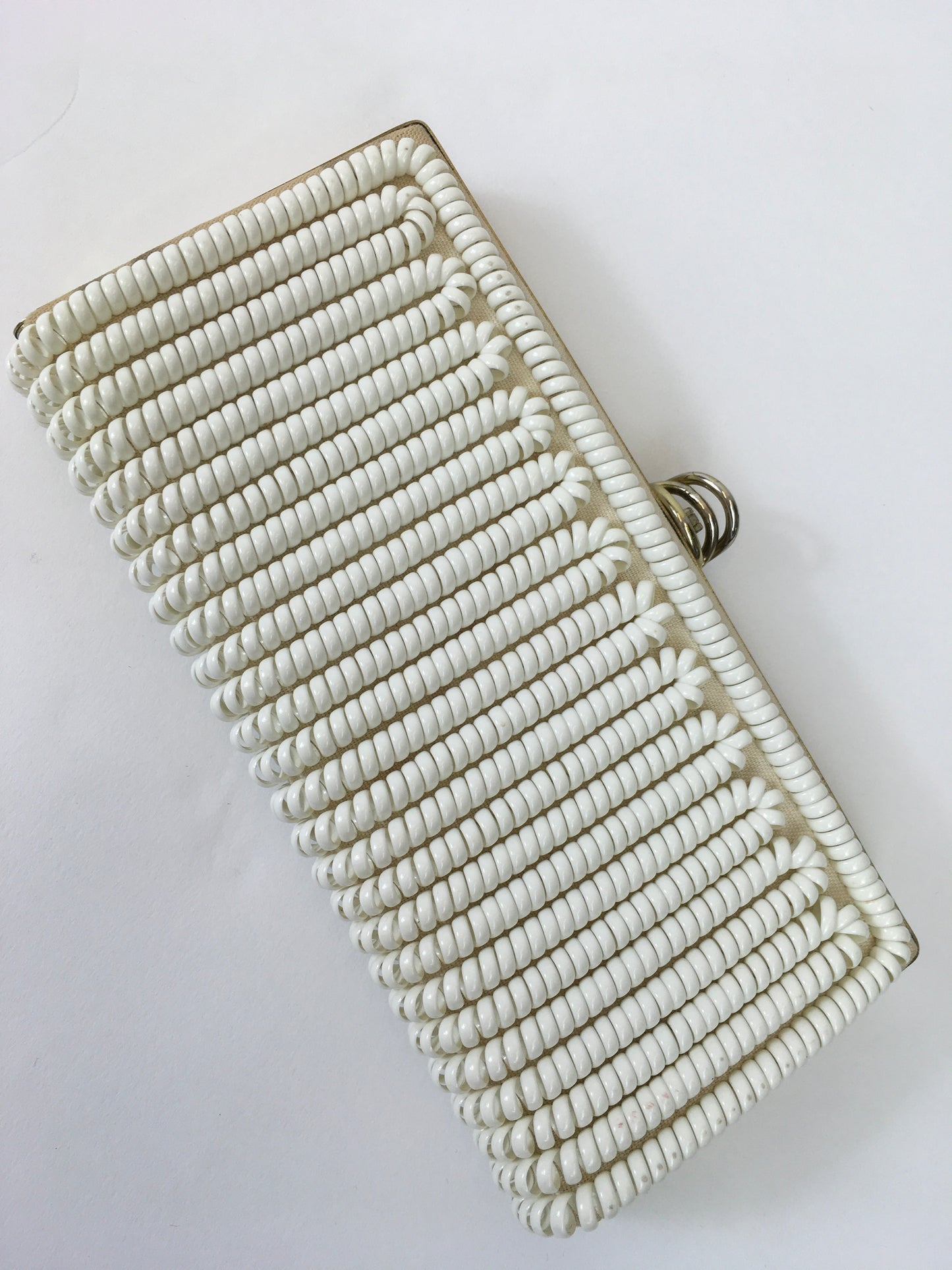 Original 1950s STUNNING White Telephone Cord Clutch Bag - Lovely Gold Frame Detailing