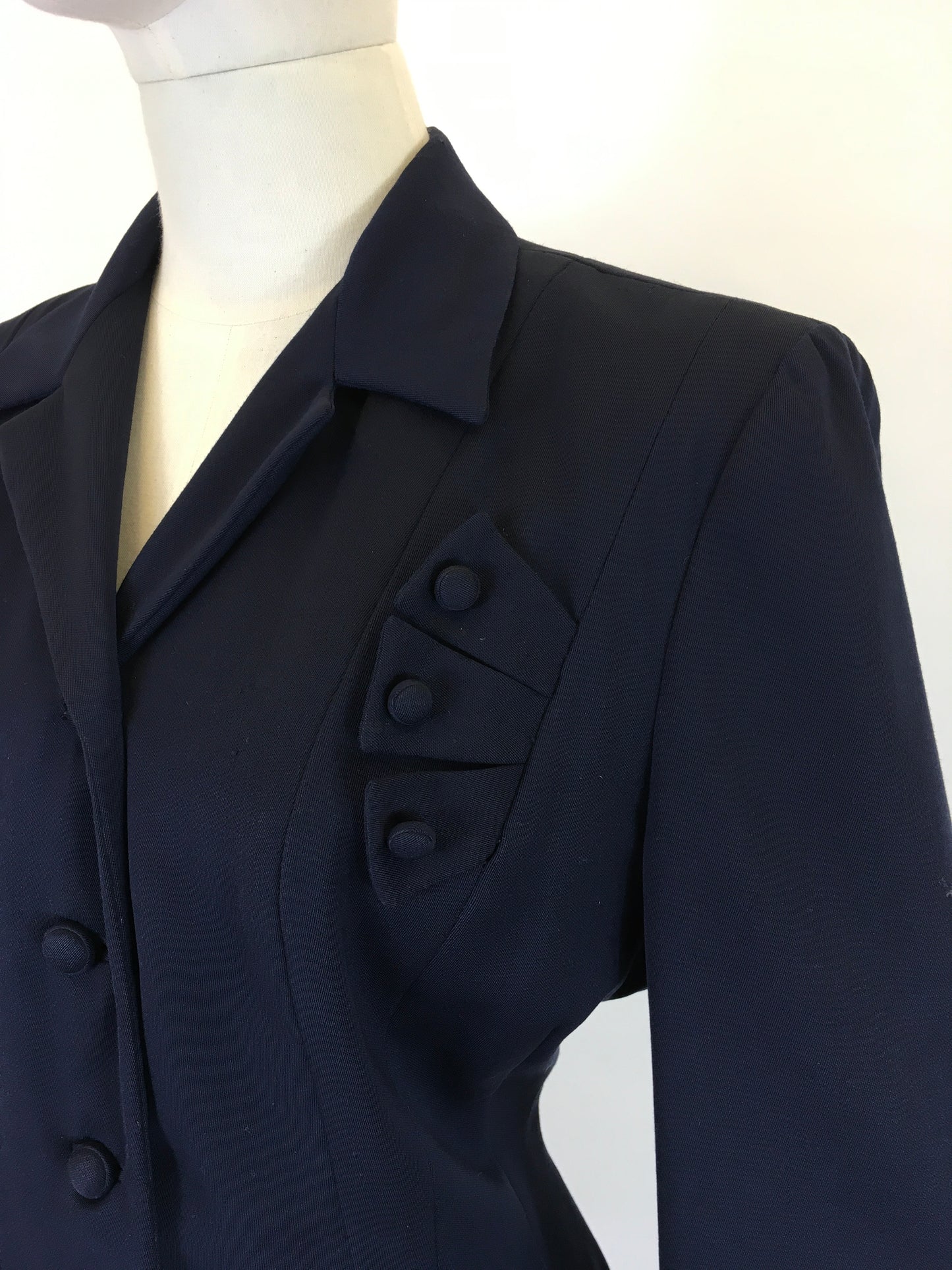 Original 1940’s Navy Gabardine Jacket - With Beautiful Shaped Adornments with Matching Buttons