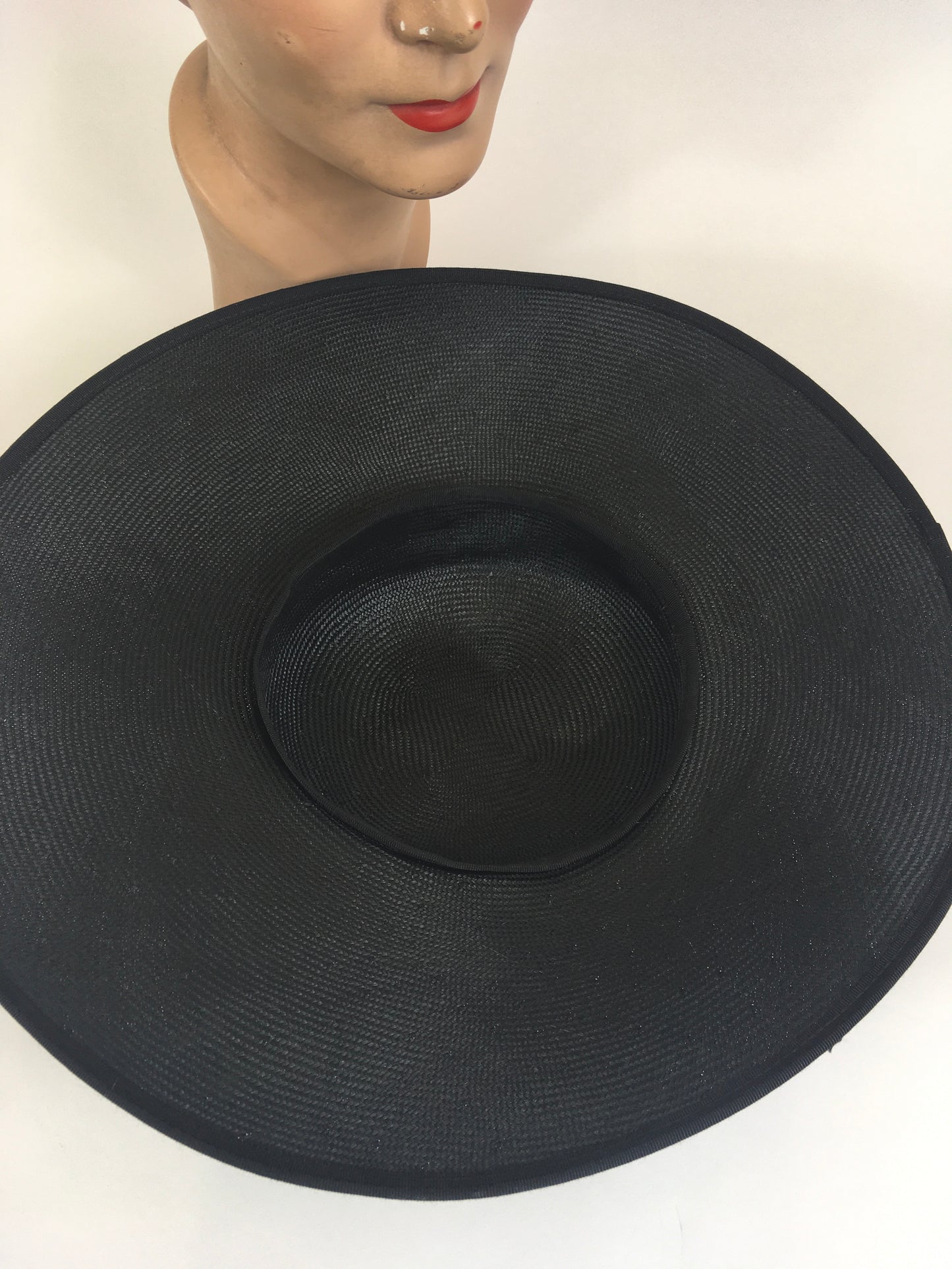 Original 1940’s Large Straw Summer Hat - In Black
