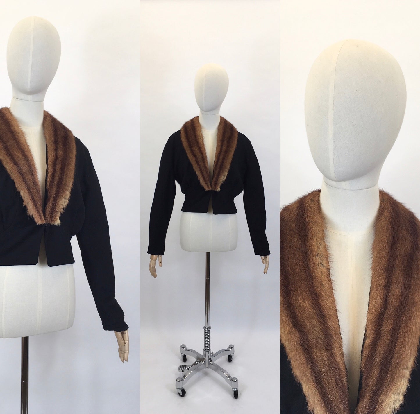 Original 1940’s Black Woollen Fitted Jacket - With Mink Trim to the Leading Edge