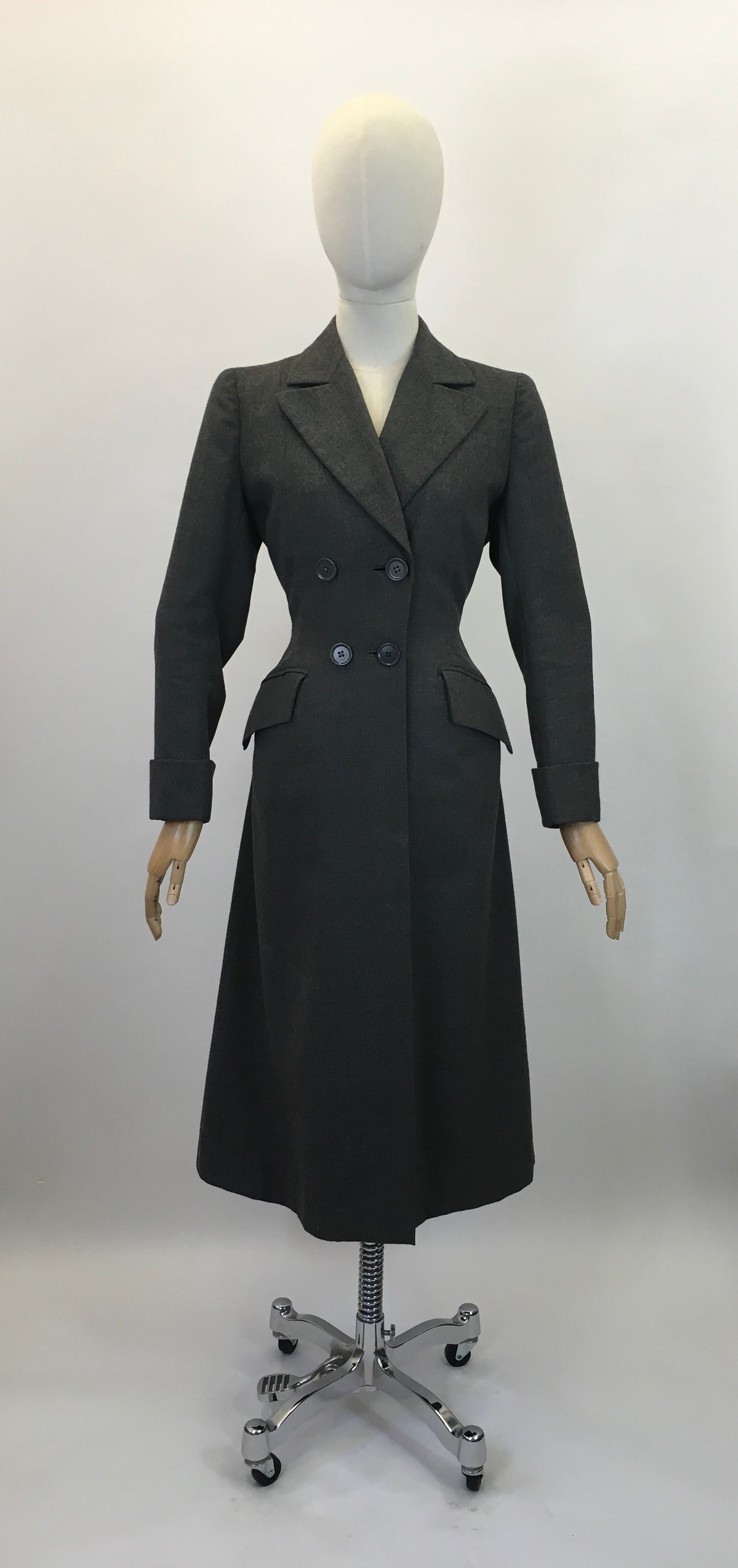Original 1940's Fabulous Wartime Coat - In A Dark Charcoal Grey With Beautiful Details