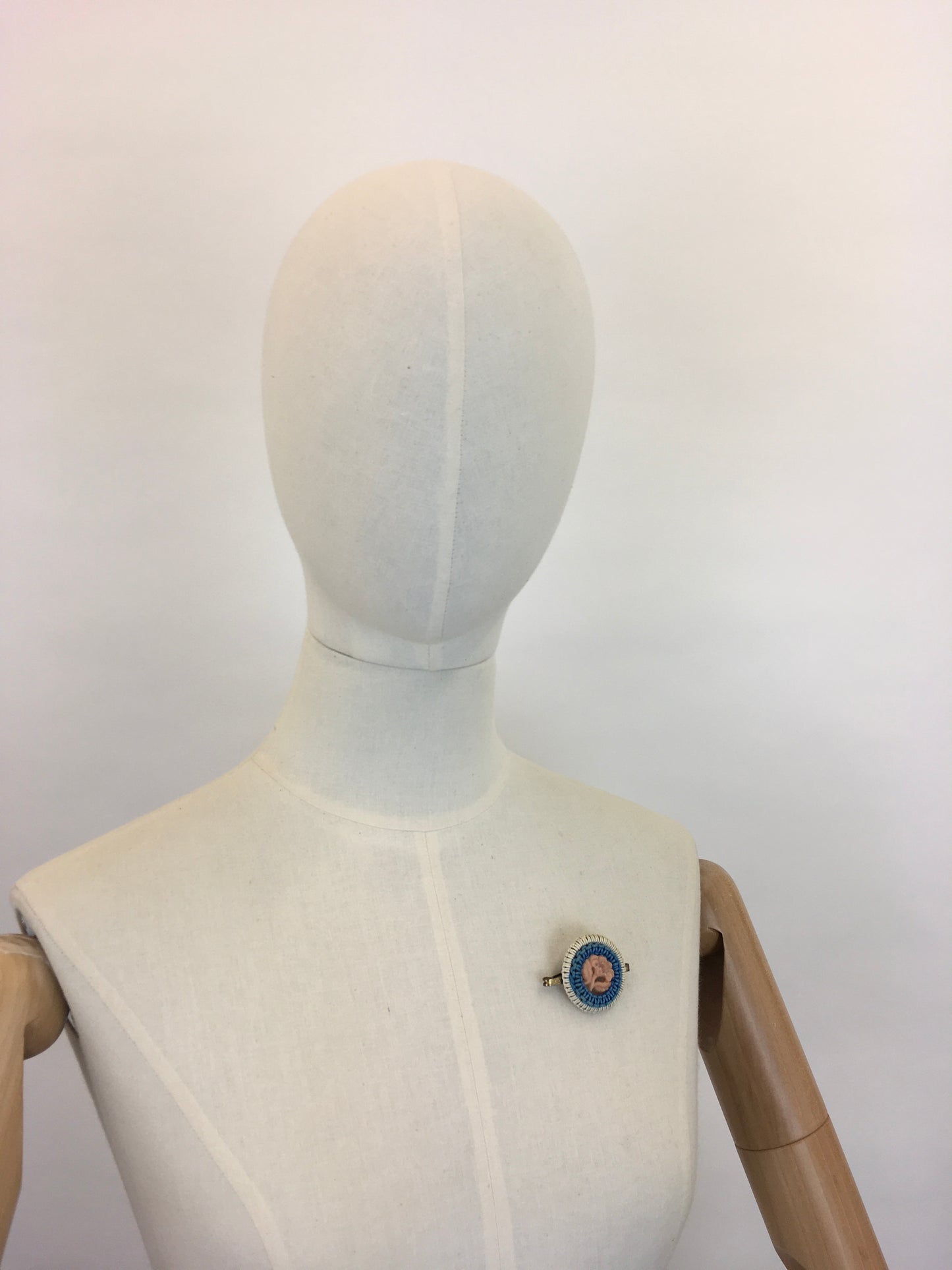 Original 1940’s Make Do and Mend Telephone Cord Wirework Brooch - In White, Blue and Pale Pink