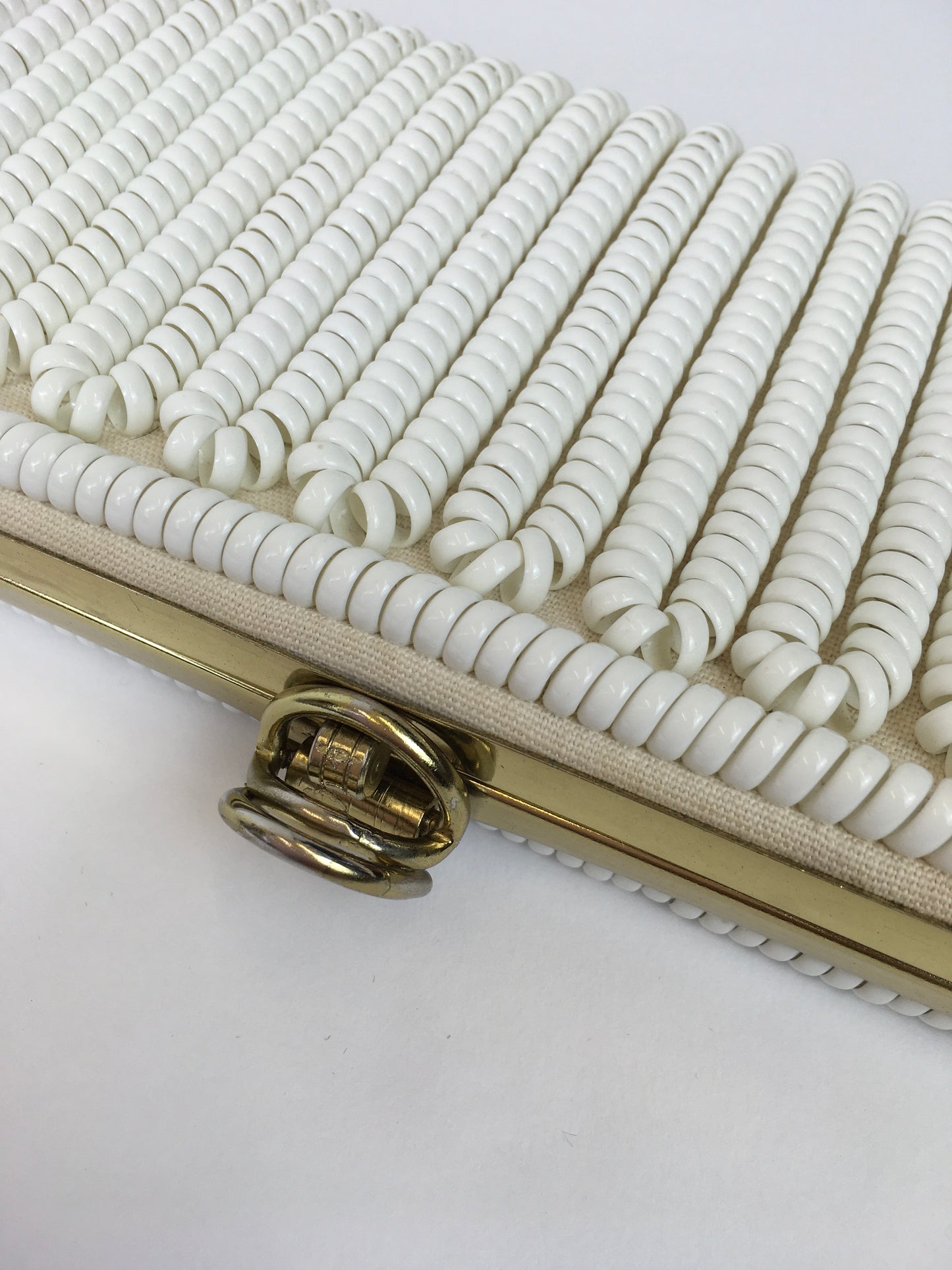 Original 1950s STUNNING White Telephone Cord Clutch Bag - Lovely Gold Frame Detailing