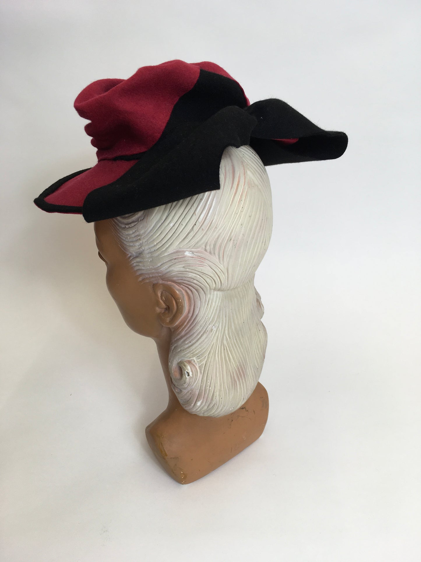 Original 1940’s Felt Topper Hat - In a Raspberry Red with Black Detailing