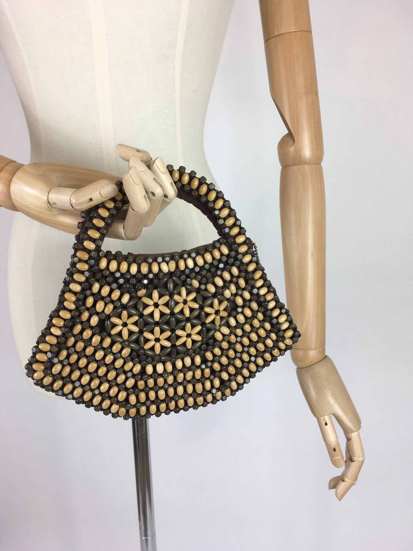 Original 1940’s Wooden Beaded Bag - In A Fabulous Shape with 2 tone beadwork