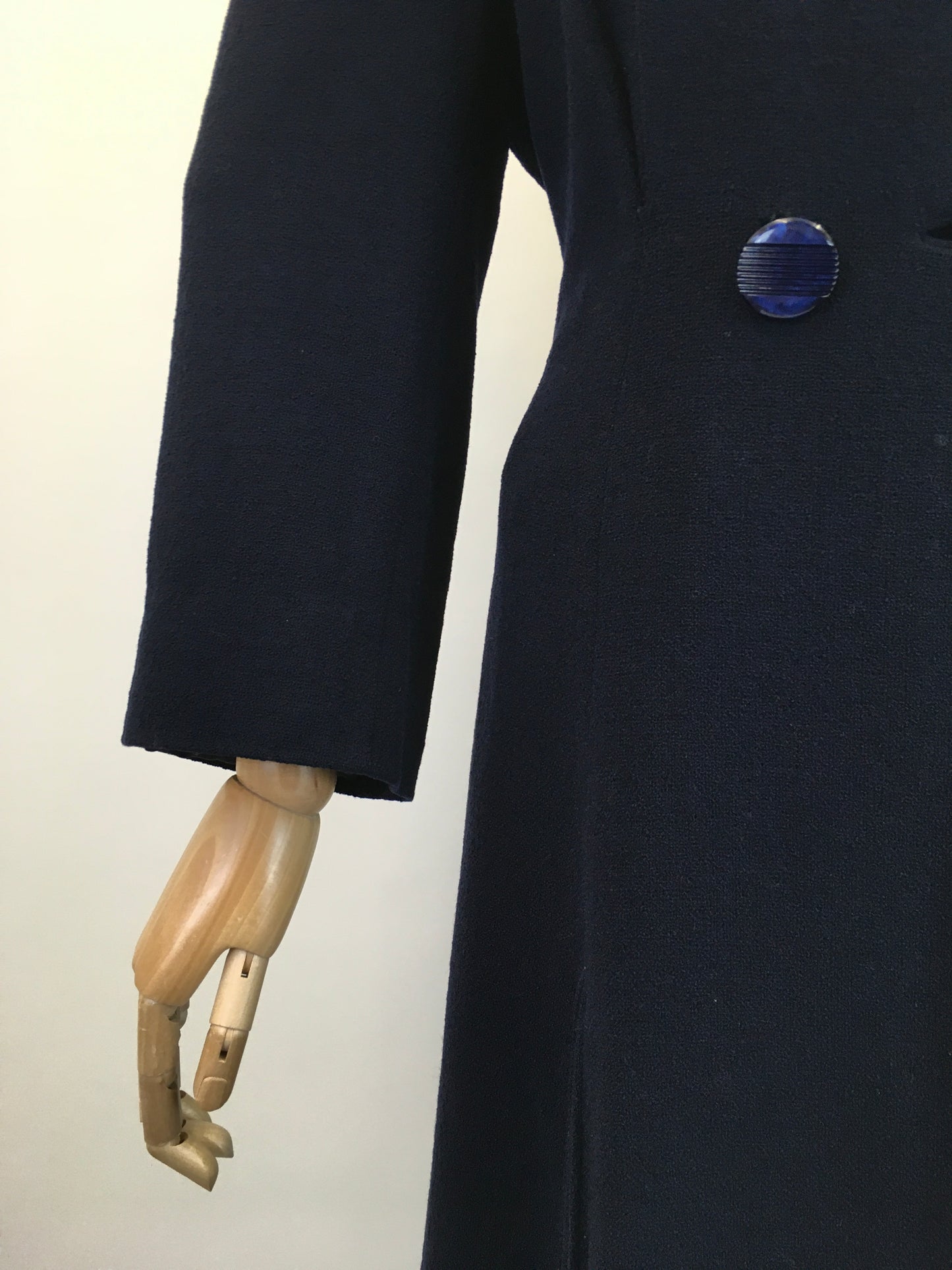 Original 1930’s Darling Navy Wool Crepe Coat - With Stunning Trapunto Detailing