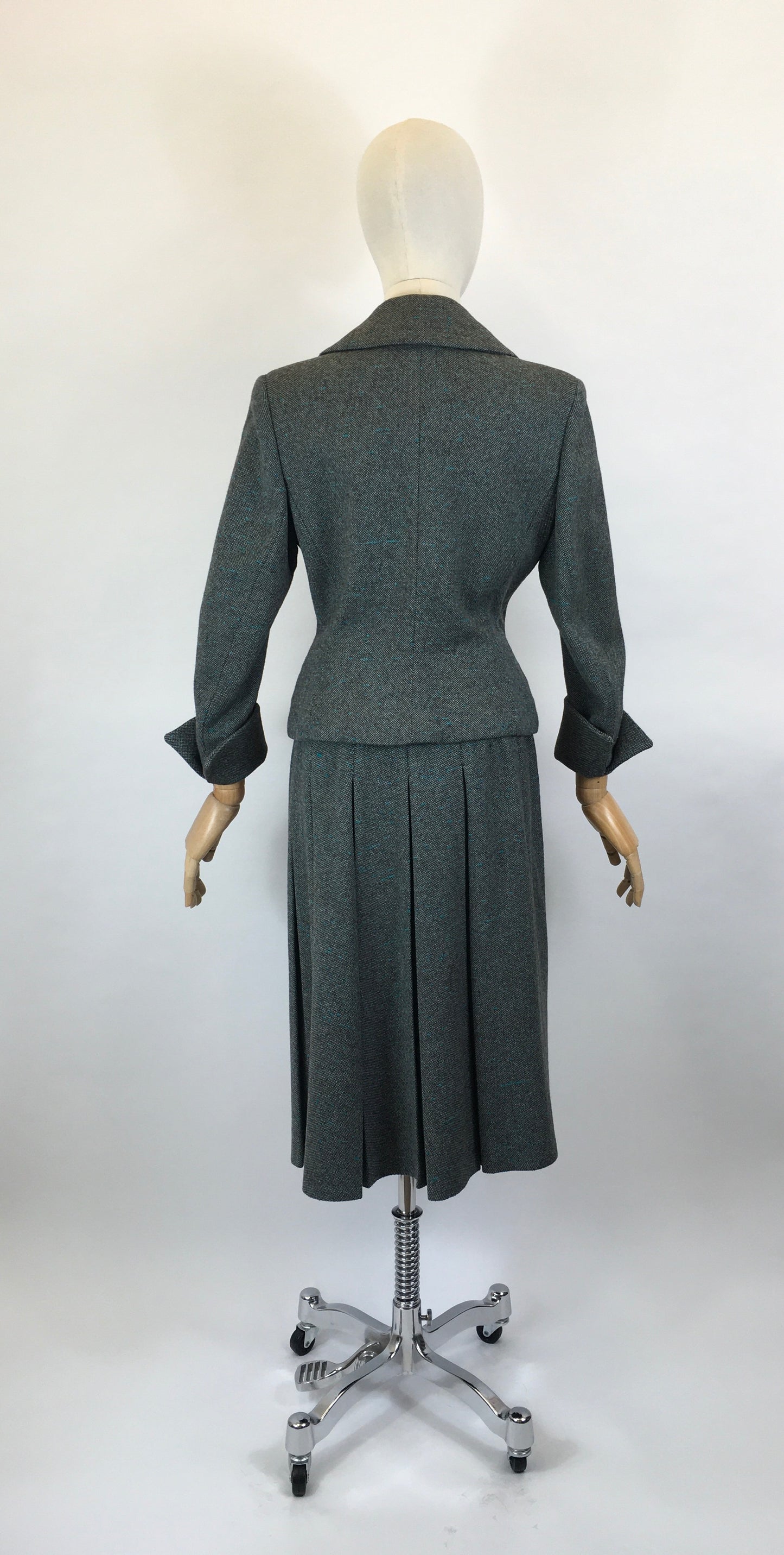 Original late 1940’s 2pc Woollen Suit by ‘ Harella’ - Grey Toned with a Bright Teal Fleck