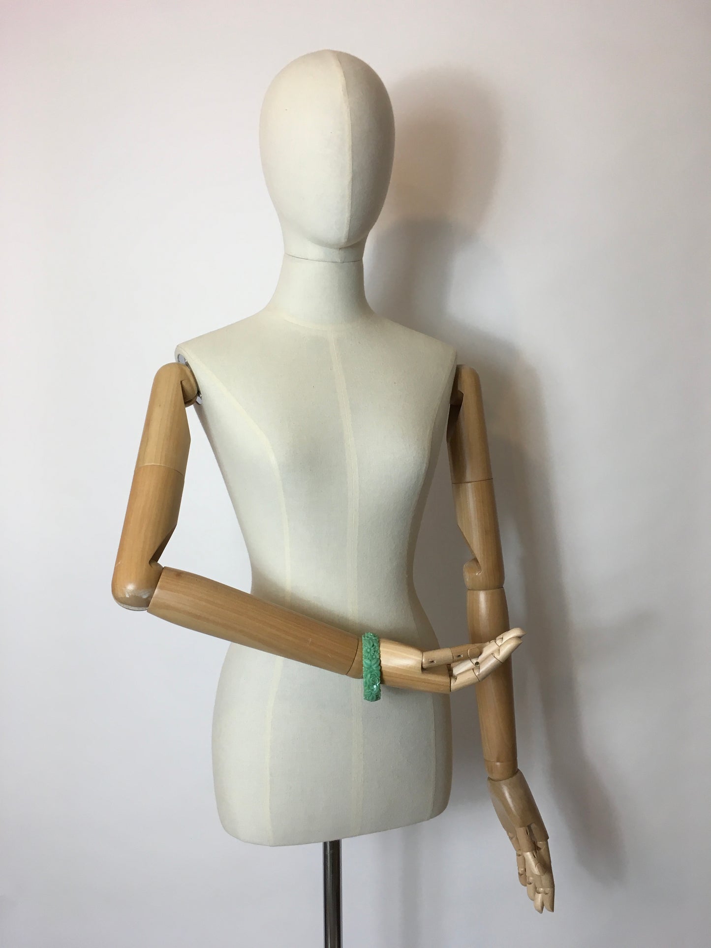 Original 1930’s Floral Carved Celluloid Bangle in Mint Green - Festival of Vintage Fashion Show Exclusive