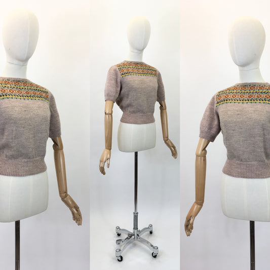 Original 1940's Darling Knitted Jumper - With Fairisle Bodice Detailing
