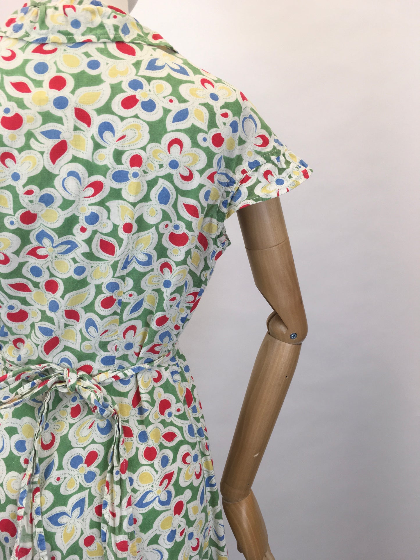 Original Late 1930s Early 1940’s Wrap Dress - In A Beautiful Colour Palette of Deco Green, Yellow, Red and Blue