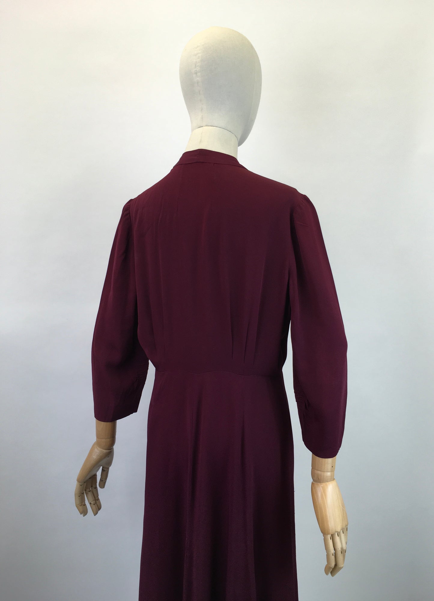 Original 1940's Divine Rayon Dress - In A Deep Red Wine