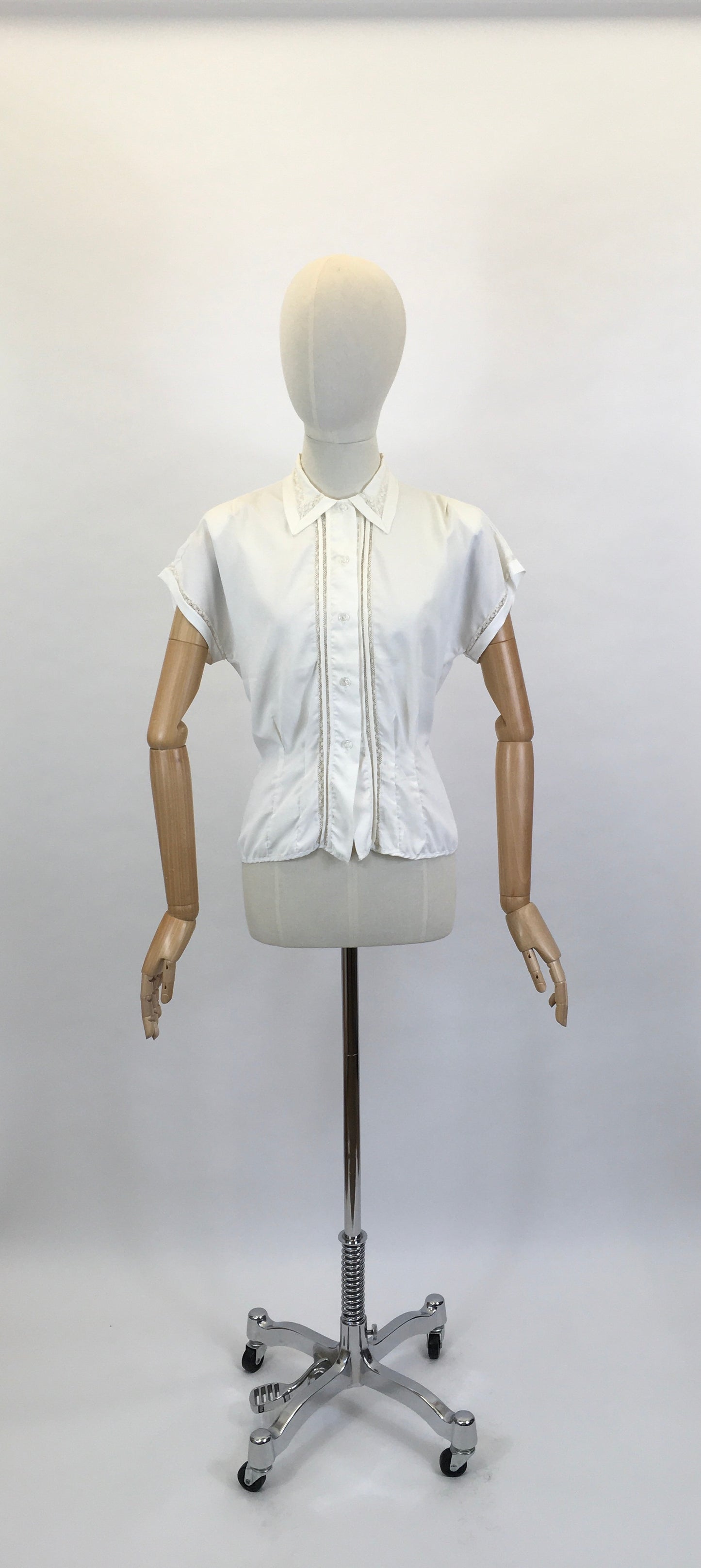 Original 1950’s ‘ Weber’ Blouse in Crisp White - Featuring Lace and Pintuck Detailing to the Bodice