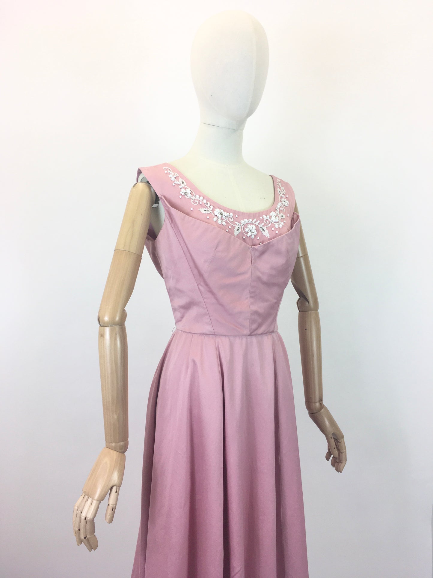 Original 1950's Sensational Dress with Beadwork Detailing - In a Delicate Rosebud Pink