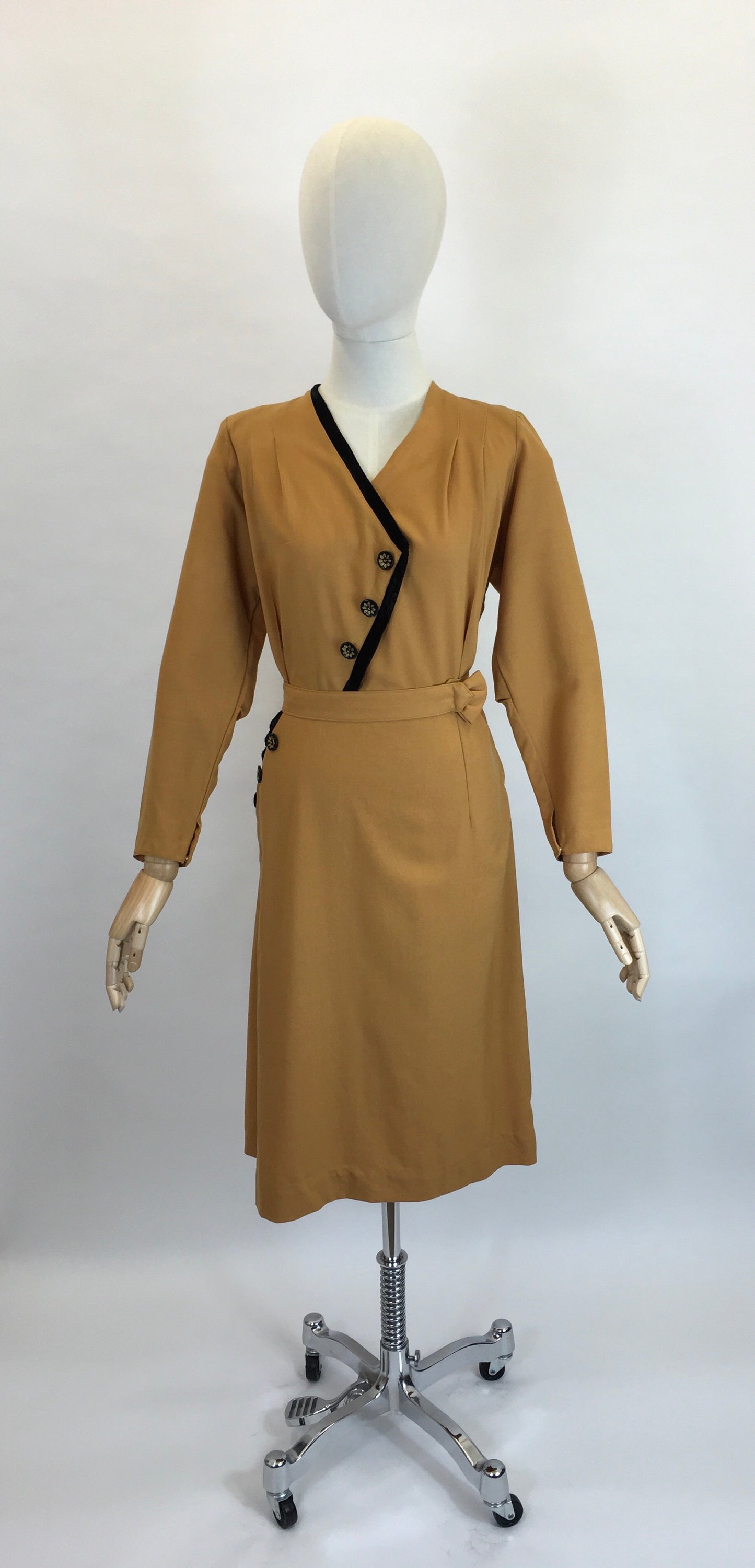 Original Late 1940’s Stunning Dress With Asymmetric Detailing - In A Perfect Shade Of Pumpkin Spice