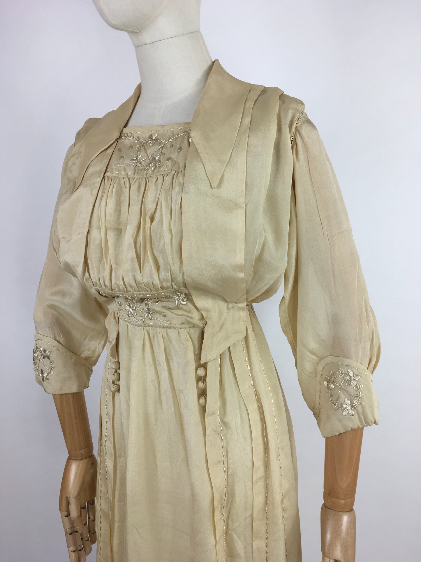 Original Early 1910’s Dress - Made from The Most Beautiful Buttermilk Cream Raw Silk with Exquisite Antique Detailing