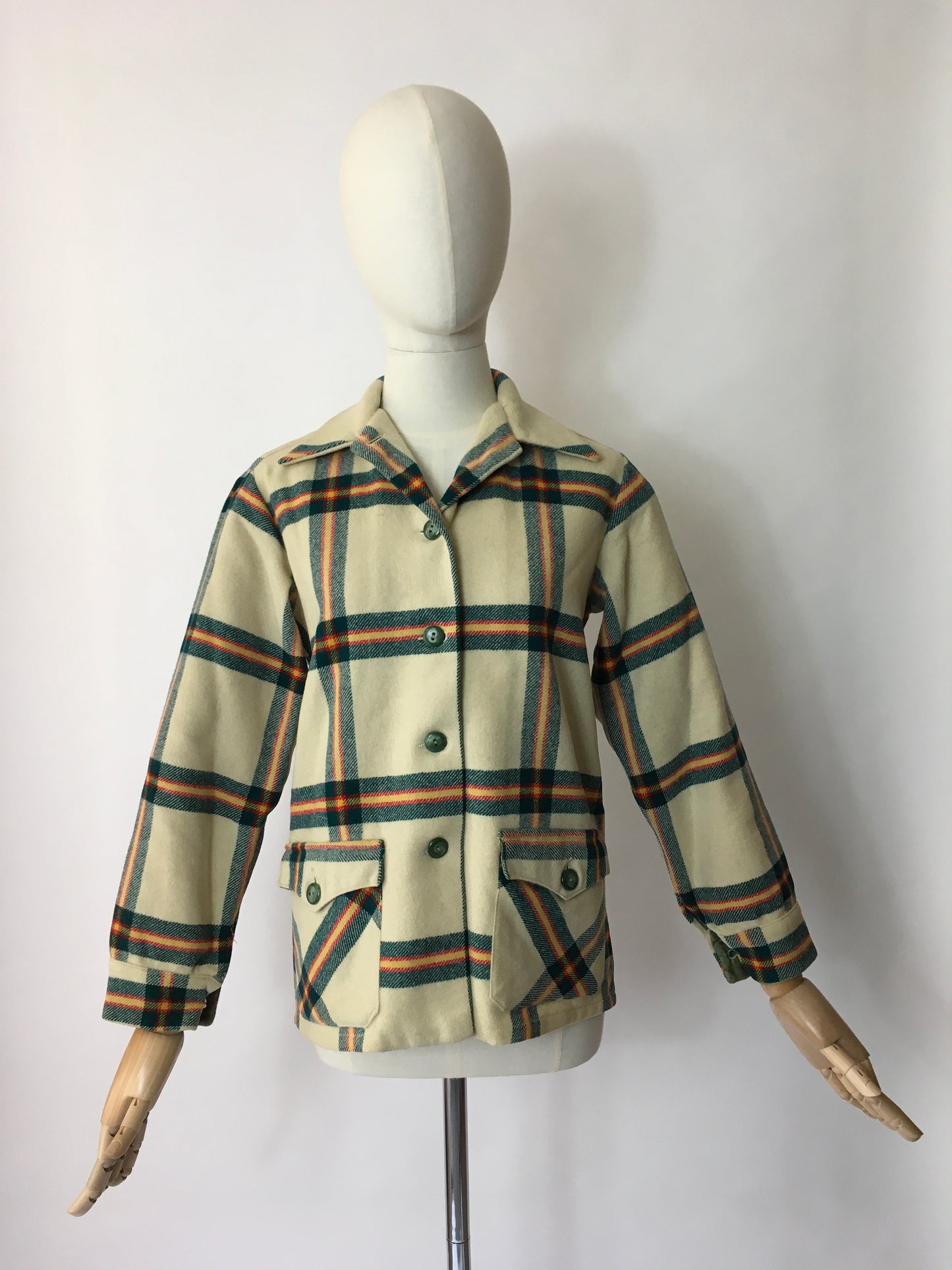 Original 1940’s American Jacket - In a lovely Plaid In Red, Green & Yellow on a Soft Cream