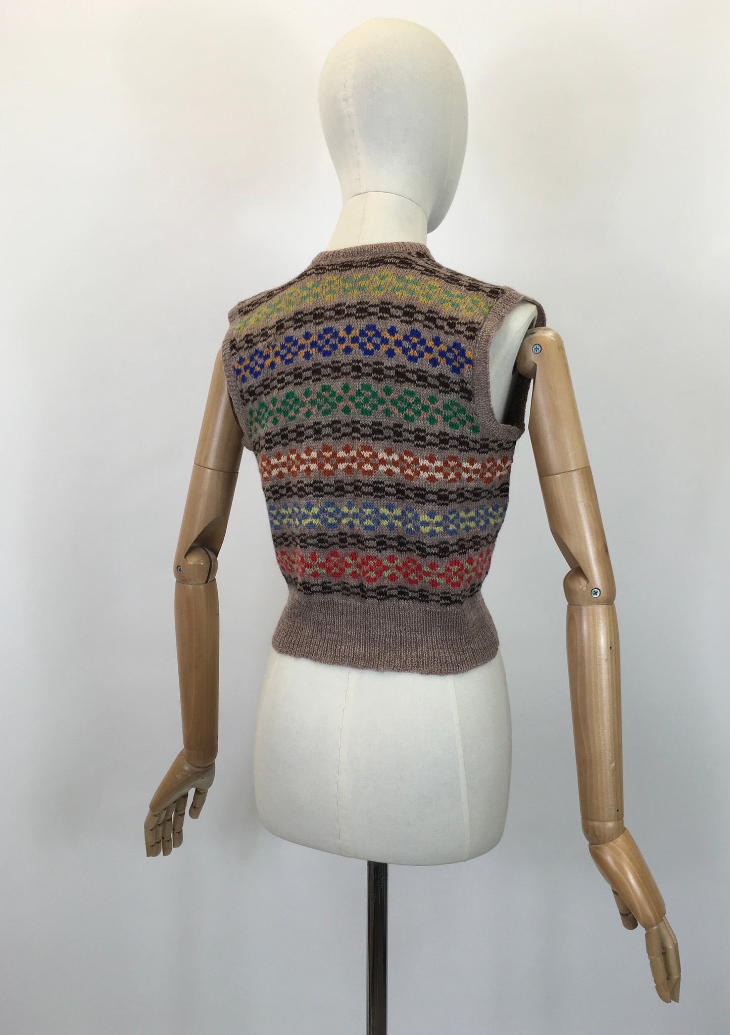 Original 1940's Darling Knitted Waistcoat - With Fairisle Details and Button Front