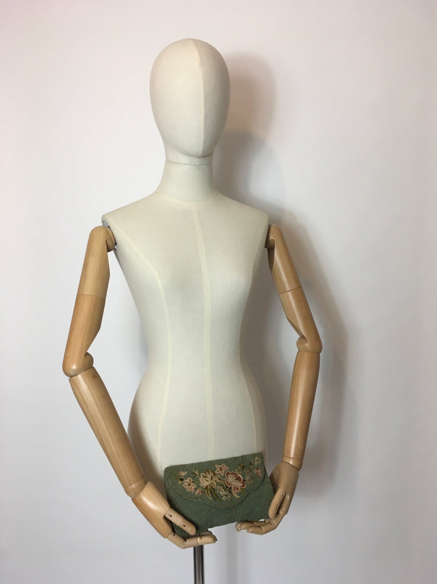 Original Late 1920’s Darling Bag in Eau De Nil Soutache and Pastel Embroidery - Festival of Vintage Fashion Show Exclusive