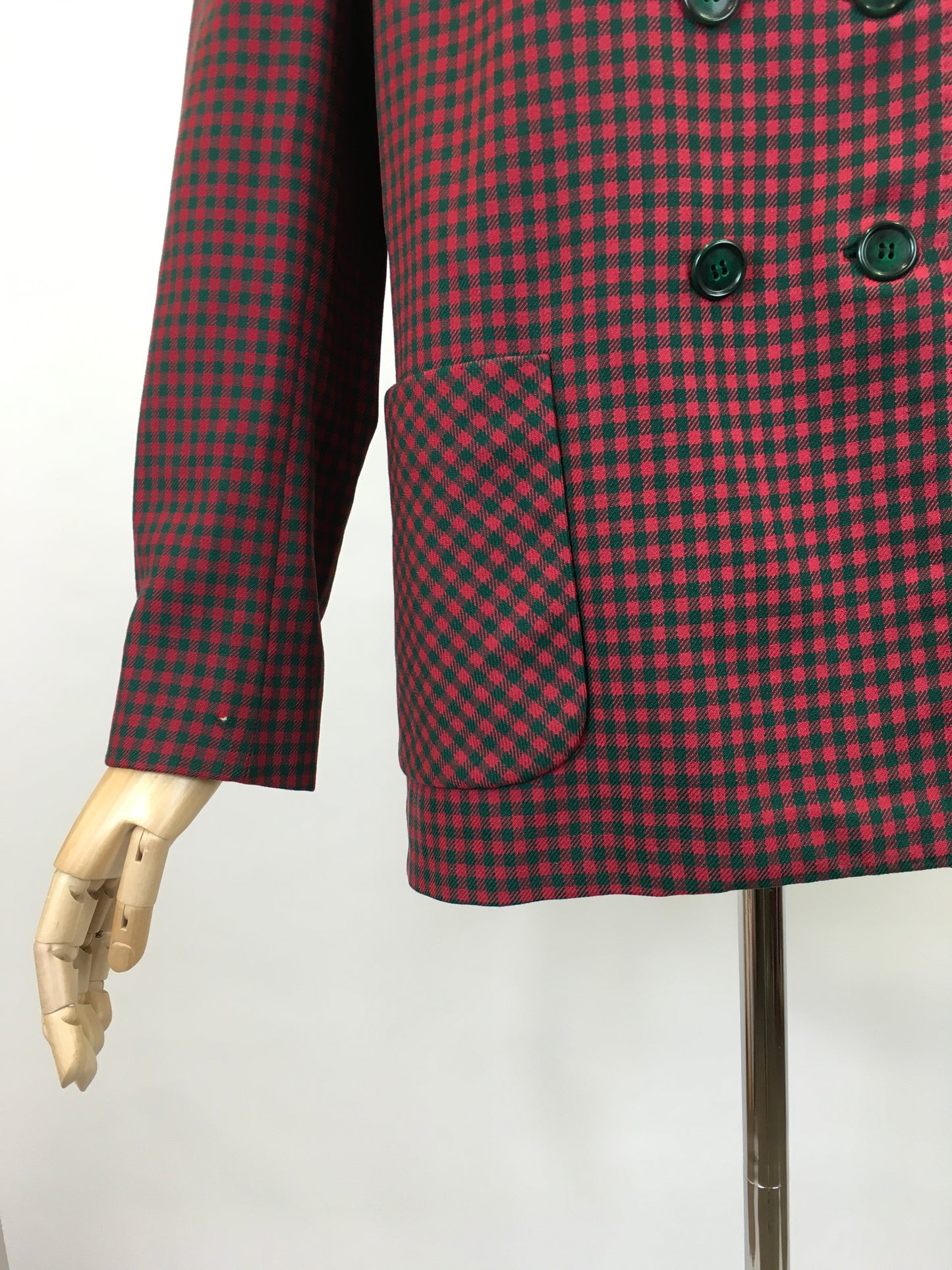 Original 1940’s American Double Breasted Jacket - In A Lovely Red & Green Check Suiting Cloth