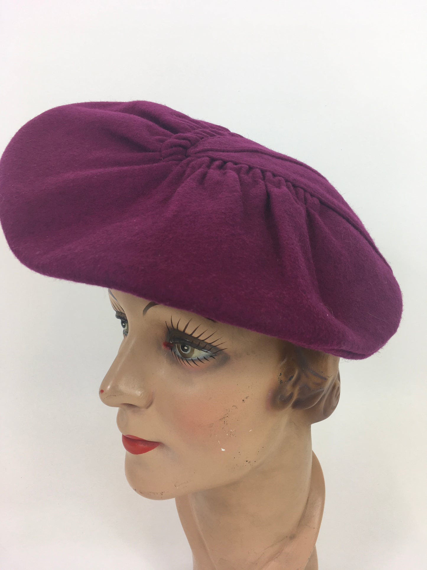Original 1940’s American Pleated Beret Hat - In A Beautiful Deep Plum