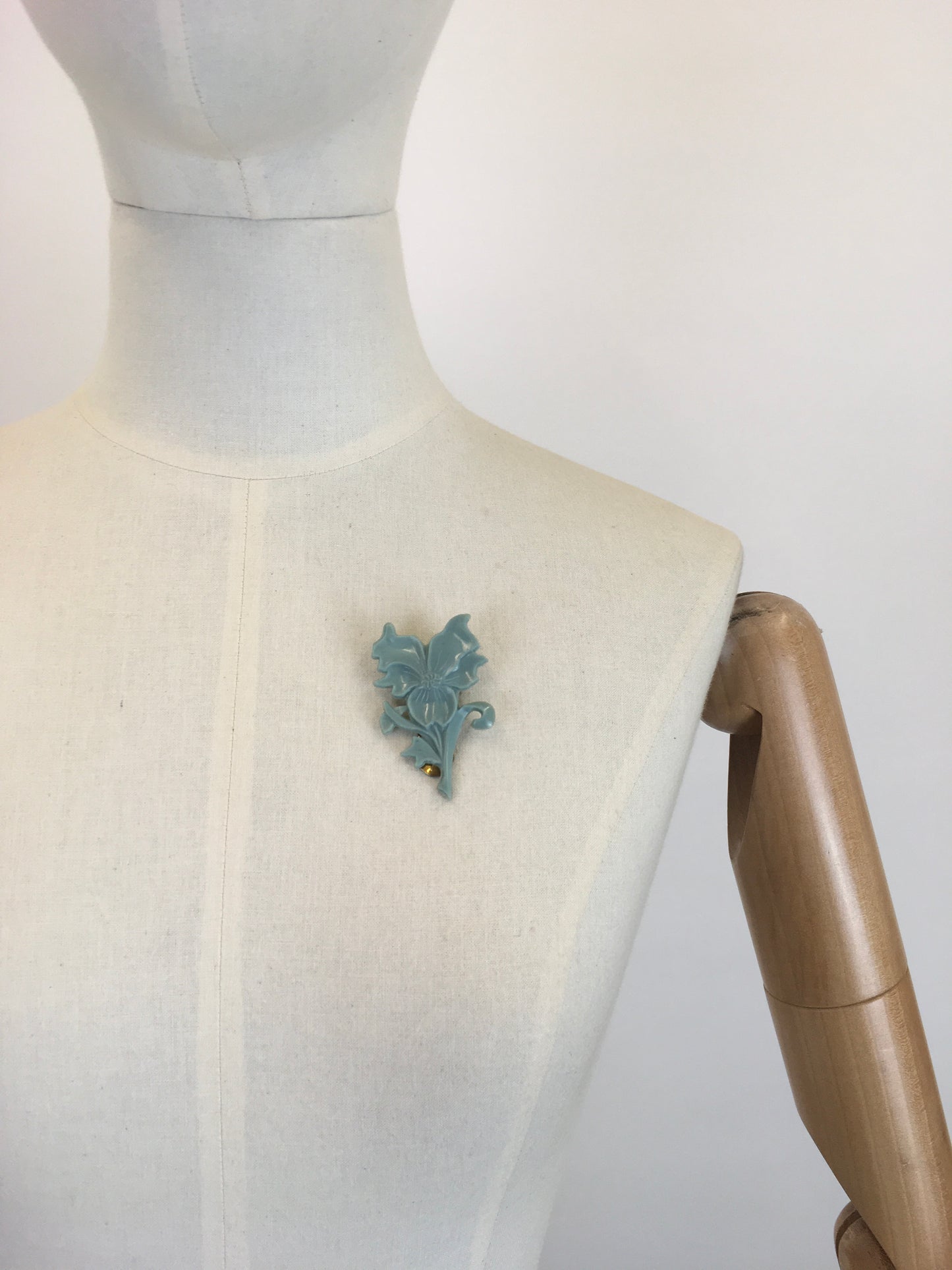 Original Late 1930’s Early 1940’s Plastic Floral Dress Clip - In Pale Duck Egg