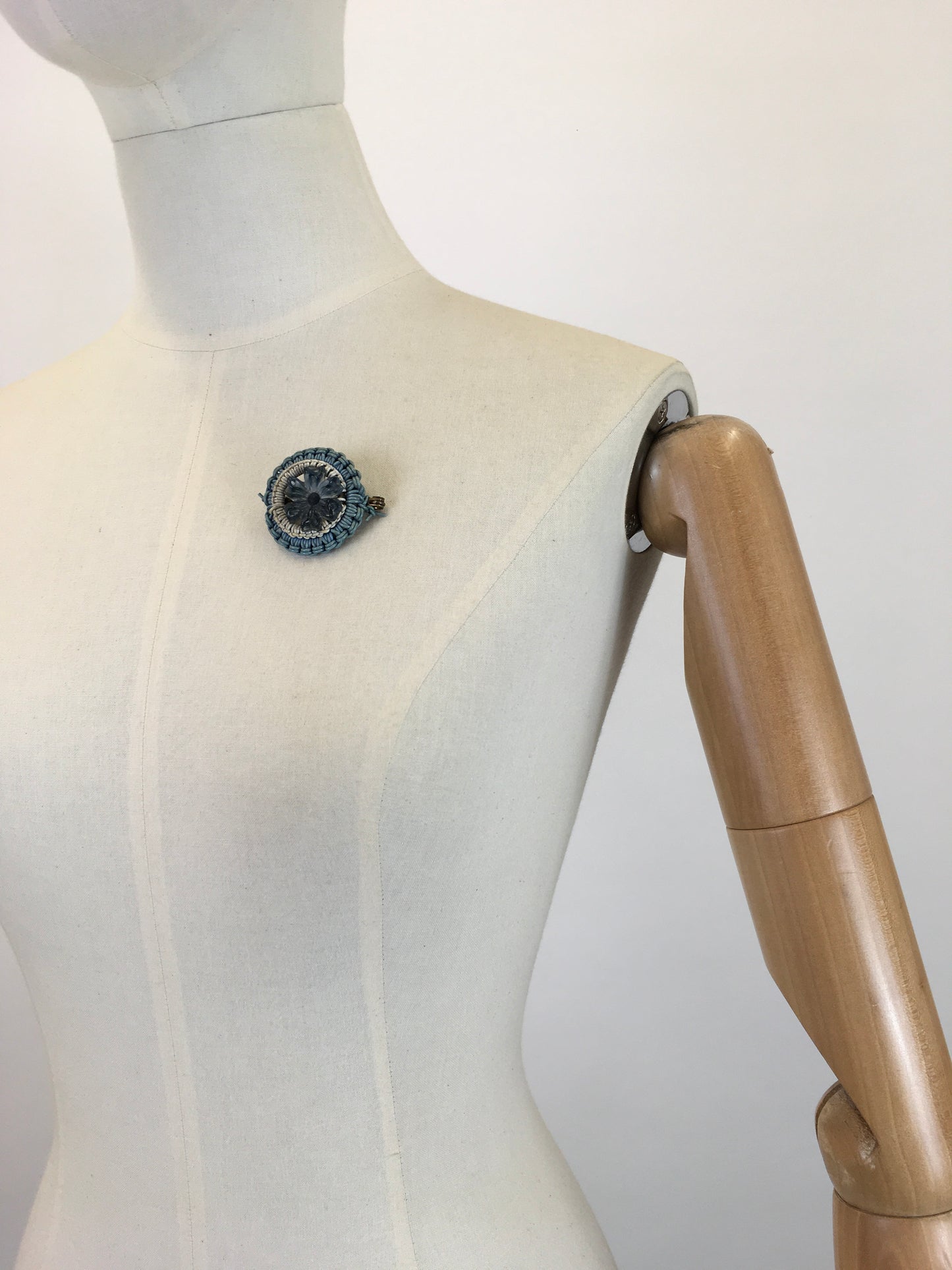 Original 1940's Wartime Make Do and Mend Telephone Wire Brooch - In Blue & White