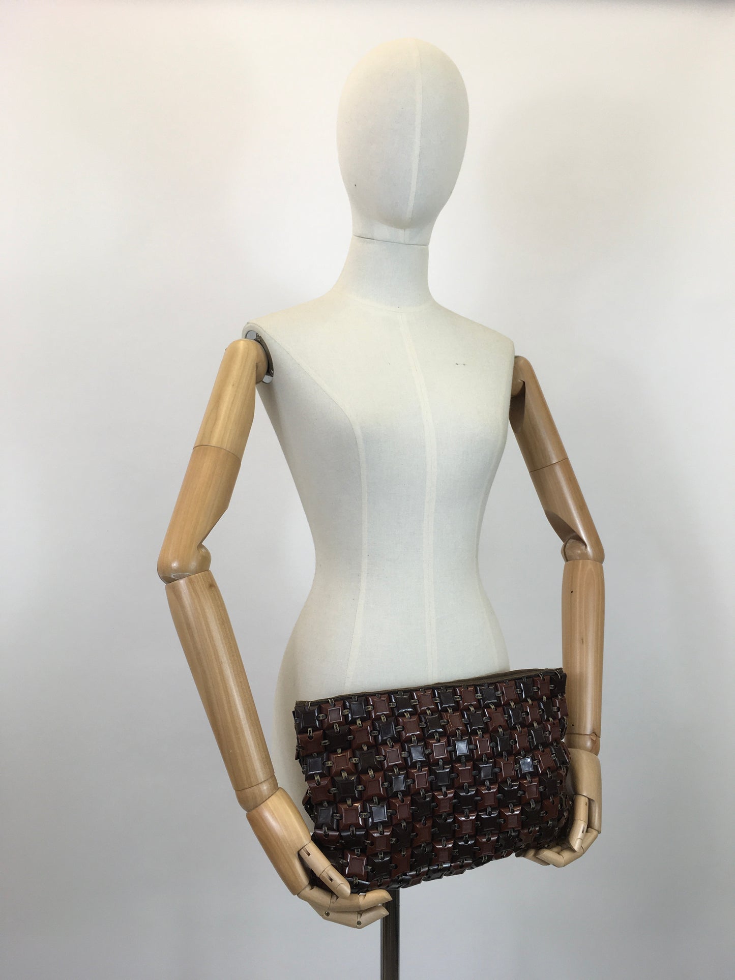 Original 1940's Stunning Plastiflex Clutch Handbag - In A Two-Tone Nutmeg & Chocolate