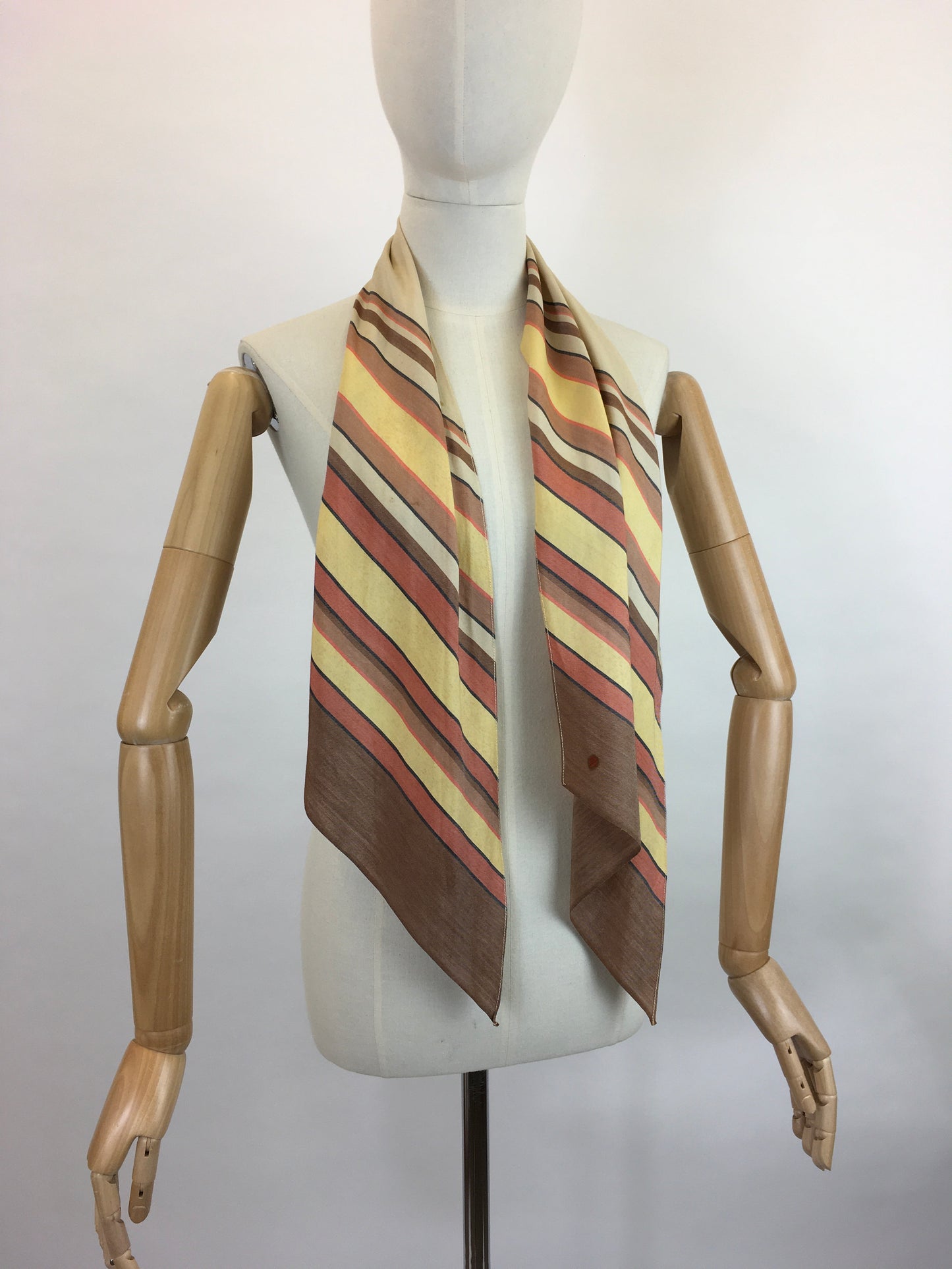 Original 1930’s Deco Pointed Scarf - In Beautiful Warm Browns, Yellows, Burnt Orange and Stencilled Black