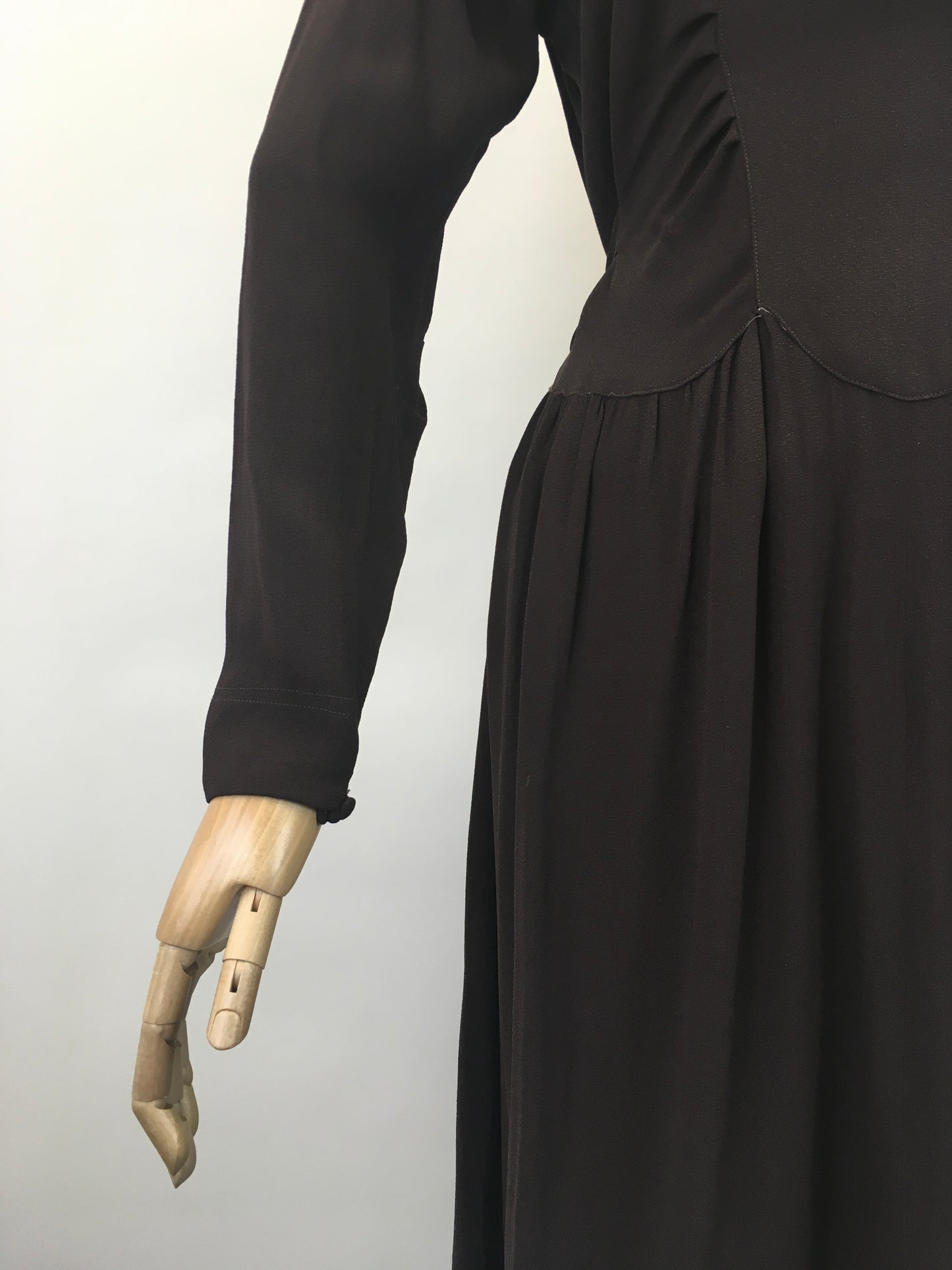 Original 1940's Sublime ' Mary Browne' CC41 Crepe Dress - In A Warming Brown with Roulette Loop Detailing