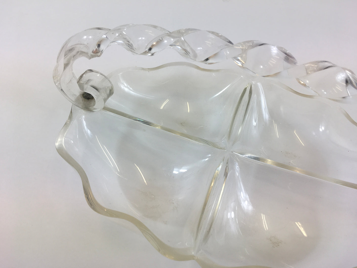 Original 1950’s Clear Lucite Compartment Tray - With Twisted Handle